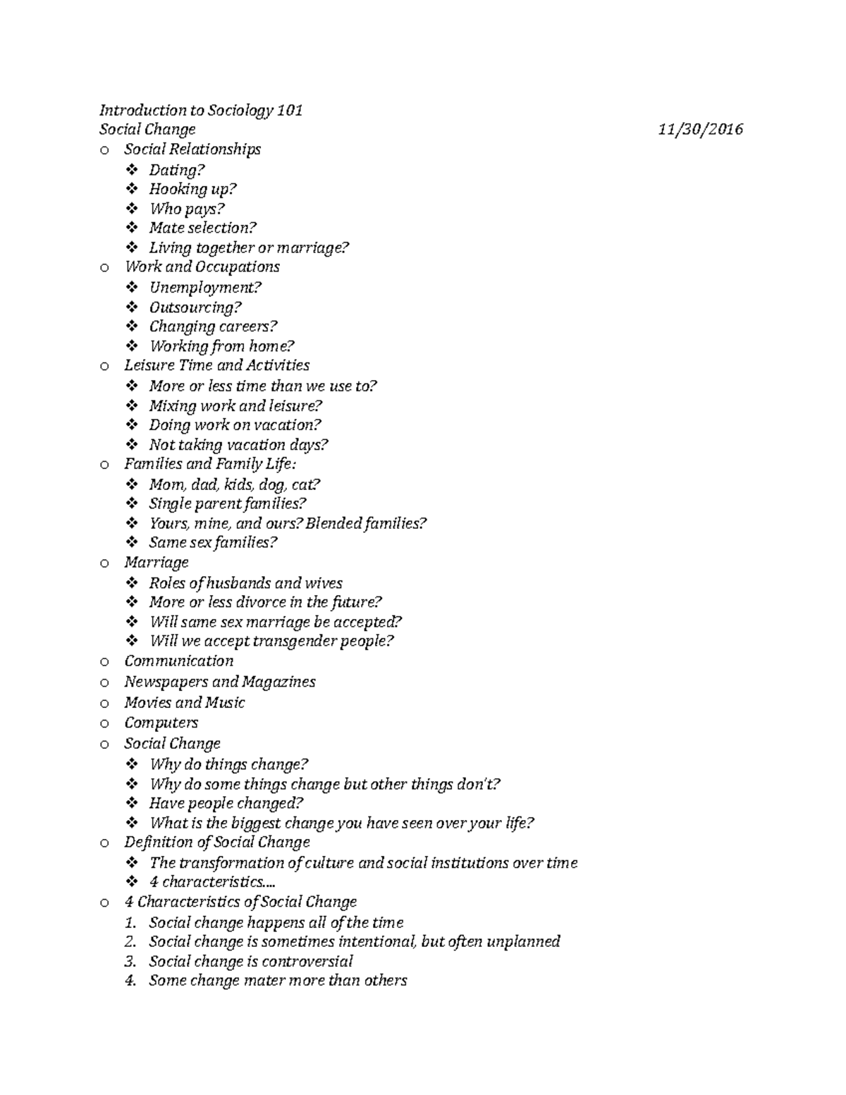 SO 101 - Introduction to Sociology - Social Change Notes - Introduction ...