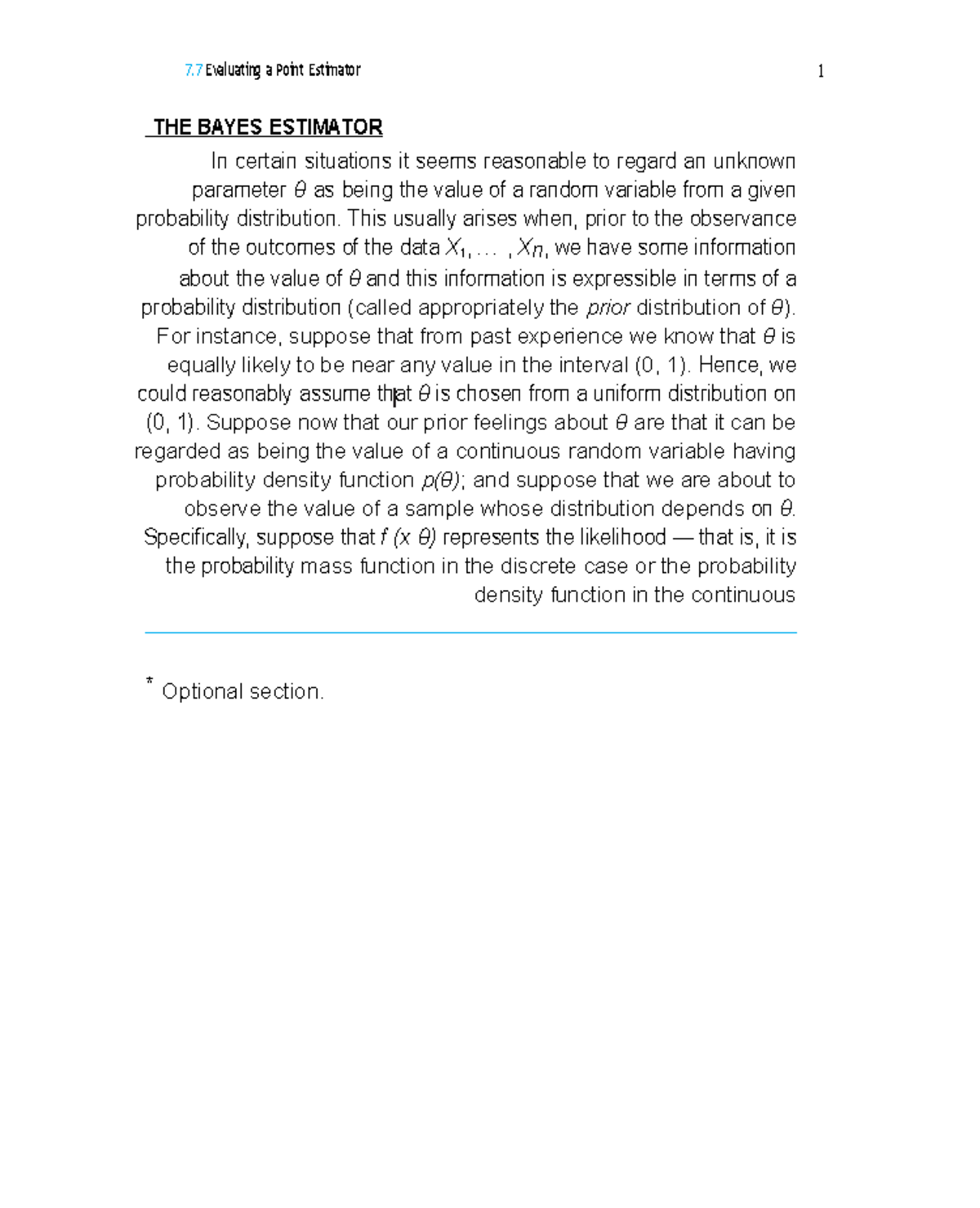 THE Bayes Estimator - In certain situations it seems reasonable to ...