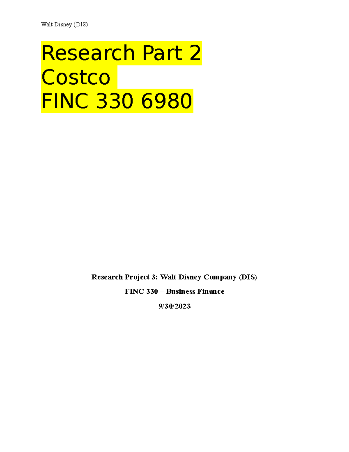 Research Project 3 - 121212 - Research Part 2 Costco FINC 330 6980 ...