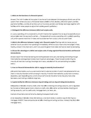 Financial markets questions