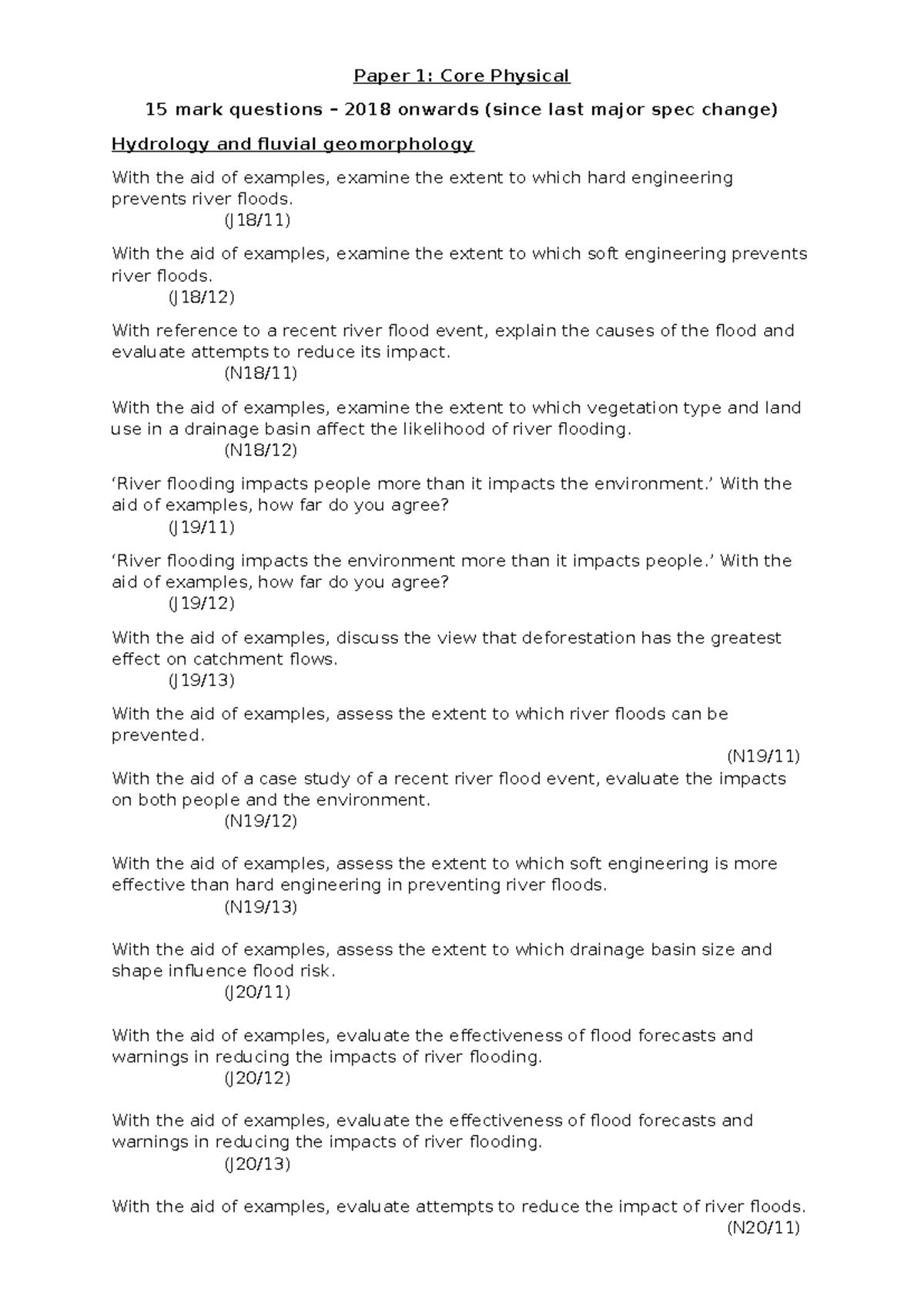 Section B 15 mark questions 2018 onwards - Paper 1: Core Physical 15 ...