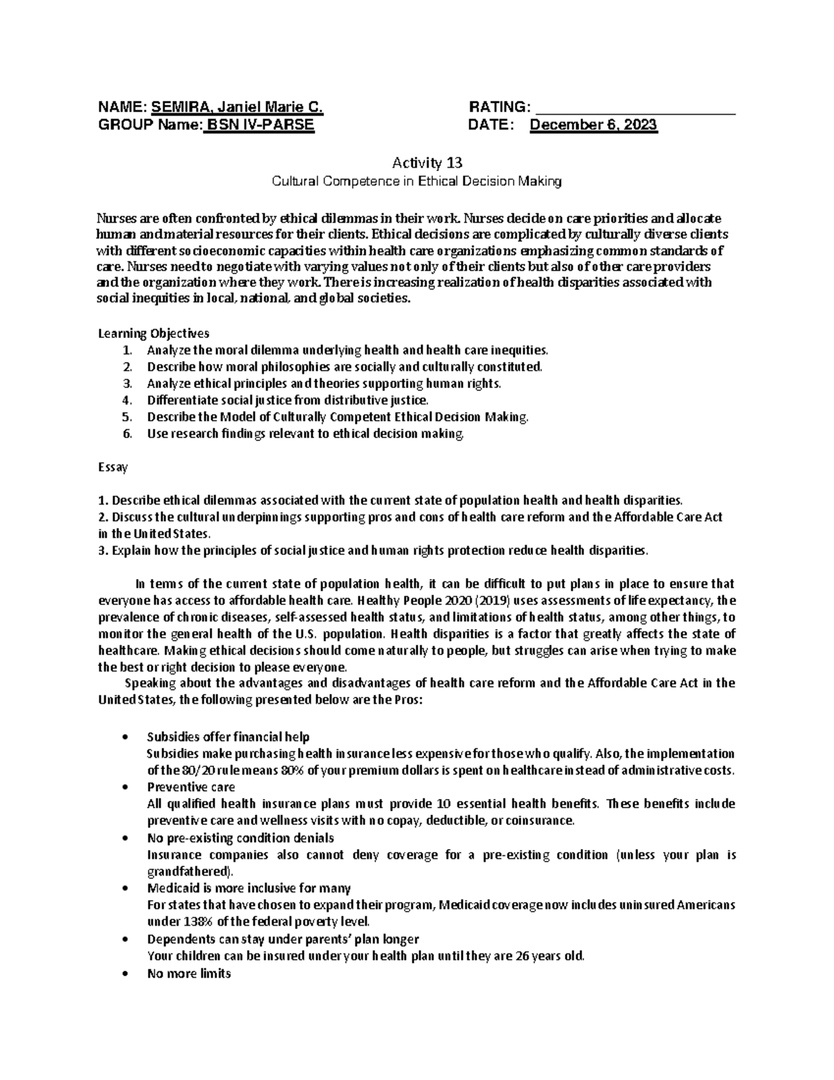 Activity 13 Cultural Competence in Ethical Decision Making - NAME ...