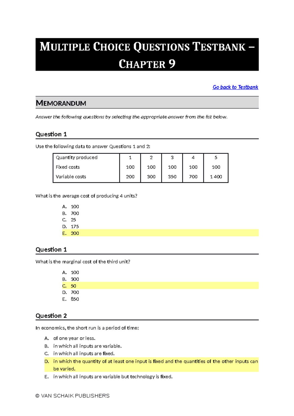 Economics 5 MCQ C9 Memo.docx - MULTIPLE CHOICE QUESTIONS TESTBANK ...