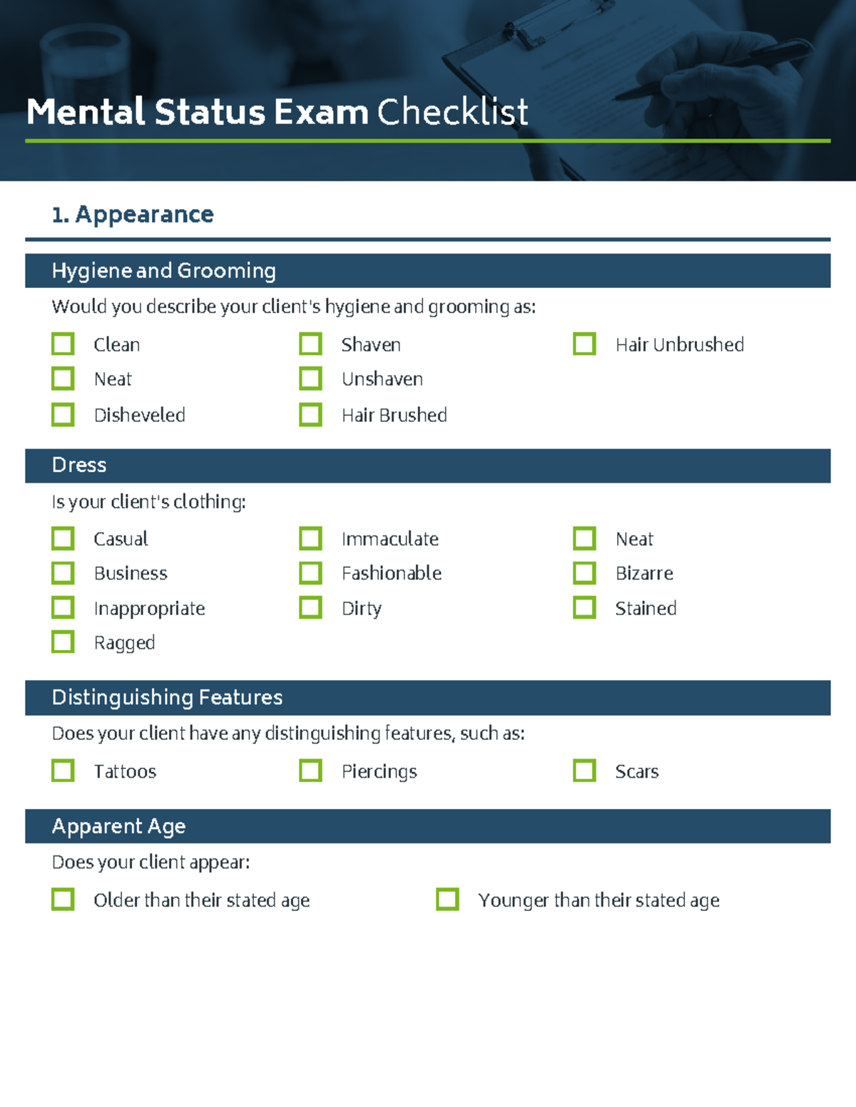 Mental Health Status Exam Cheat Sheet Icanotes Mental Status Exam Checklist 1 Appearance 6724