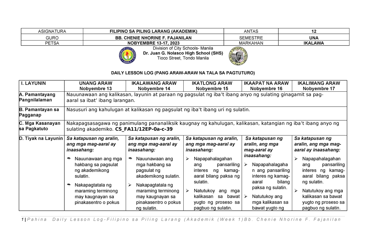 WEEK 1-2nd Term DLL FOR Piling Larang CNF - ASIGNATURA FILIPINO SA ...