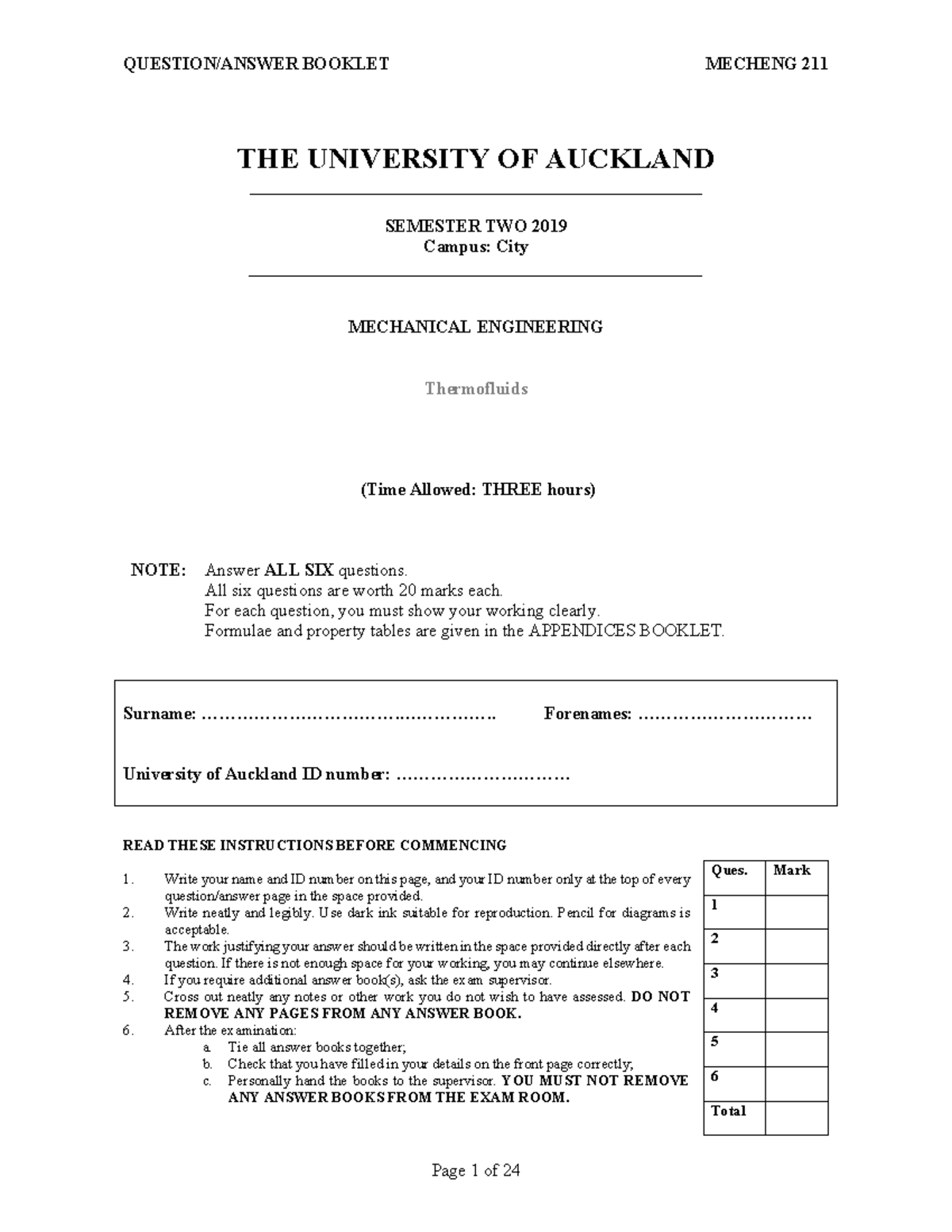 2019 Exam - Final Exam 2019 - THE UNIVERSITY OF AUCKLAND SEMESTER TWO ...