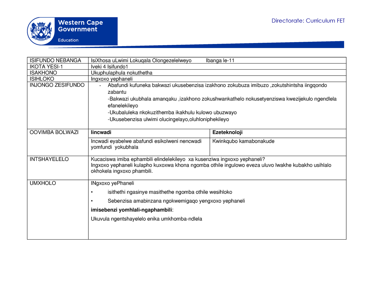 isixhosa assignment grade 11