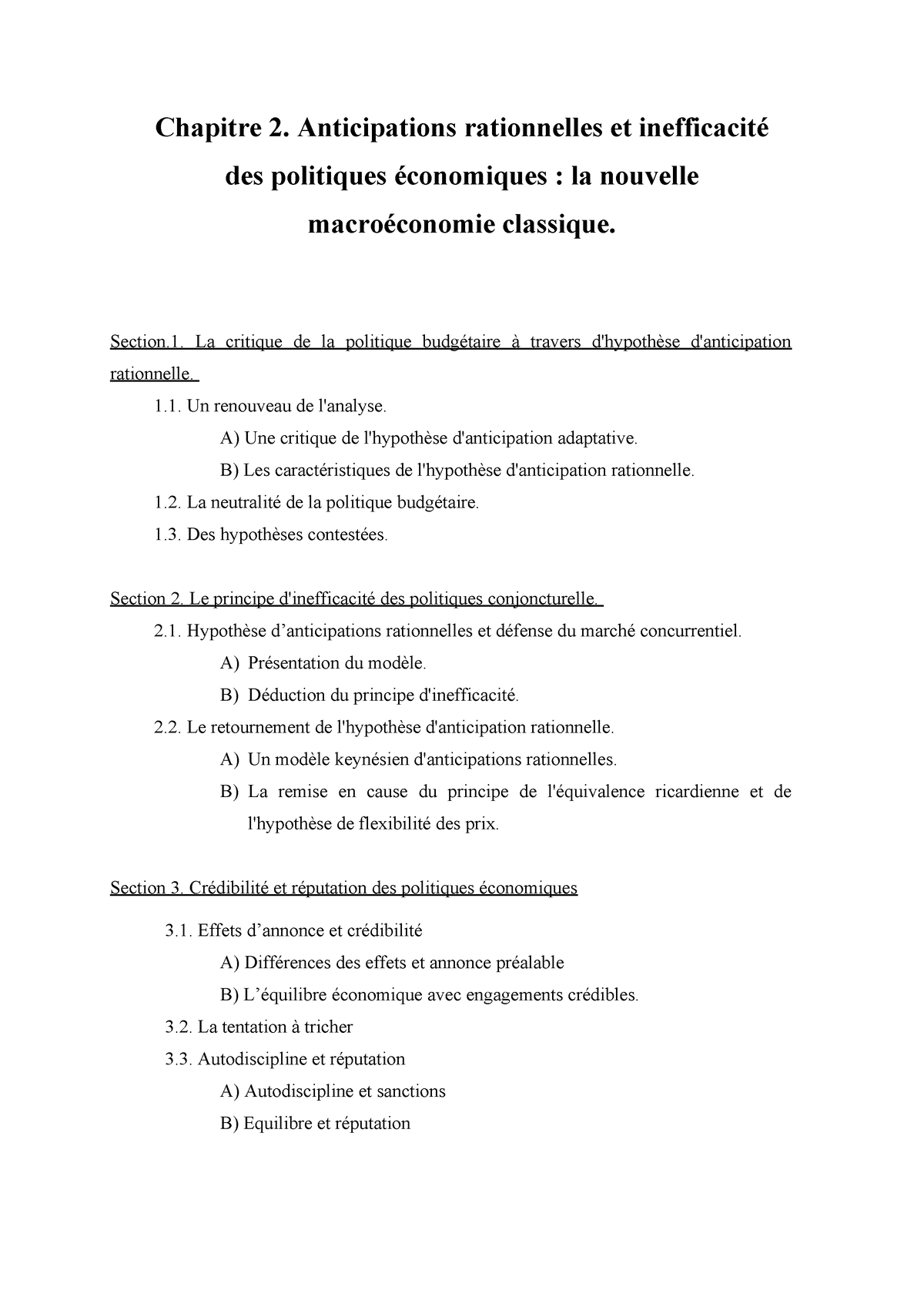 Chapitre 2-Plan- Anticipations Rationneles Et Nouvelles Macro Ã©conomie ...