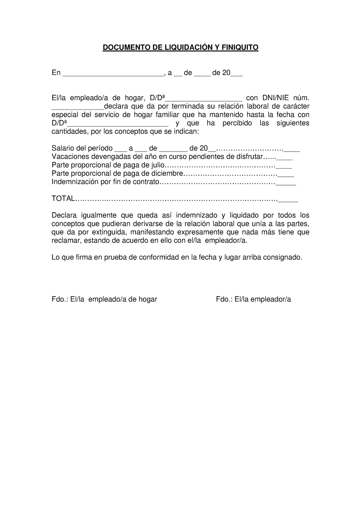 Modelo Simplificado DE Finiquito - DOCUMENTO DE LIQUIDACIÓN Y FINIQUITO ...