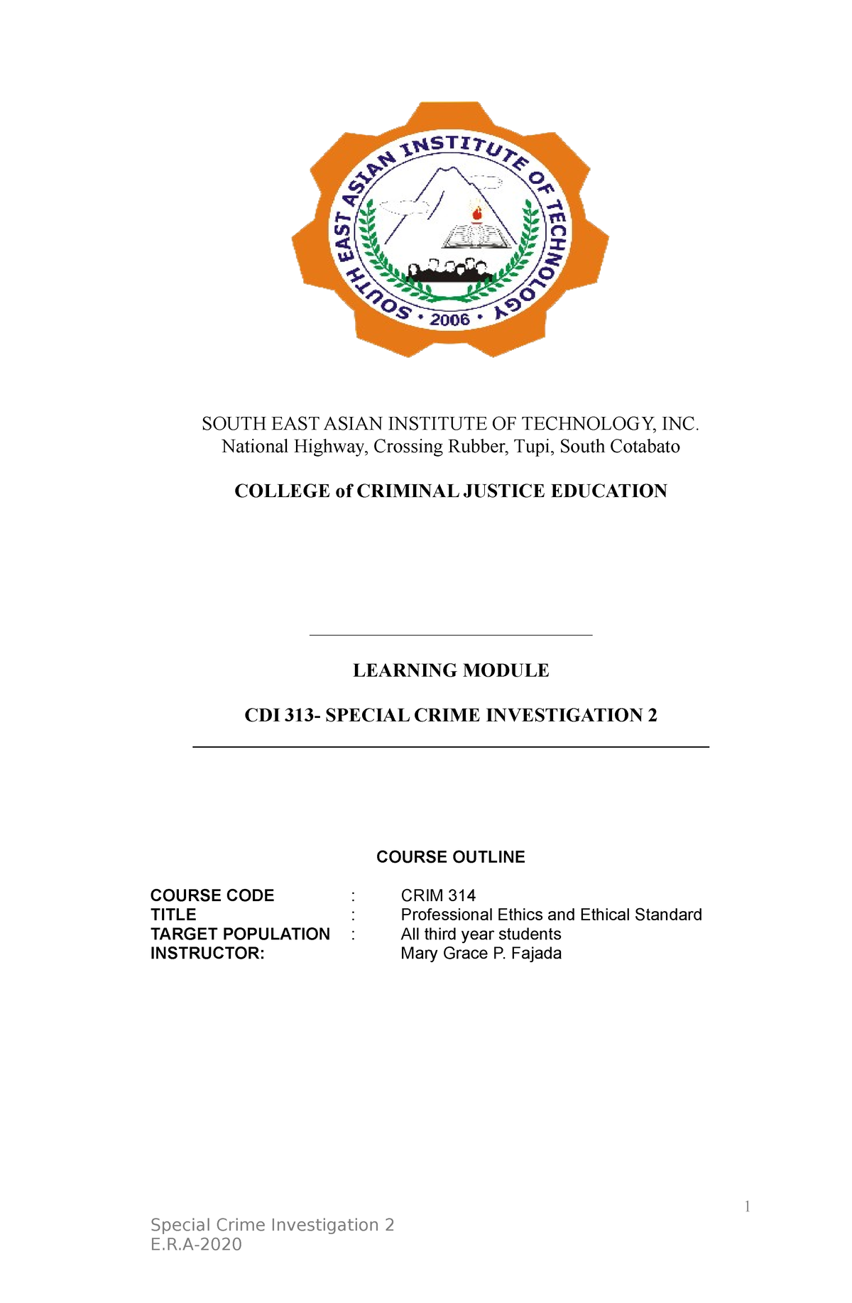 CDI 313- Module WITH Activity - SOUTH EAST ASIAN INSTITUTE OF ...