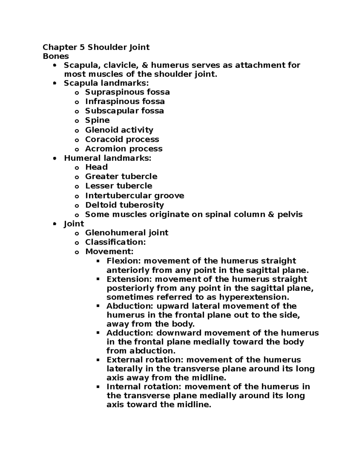 Chapter 5 Shoulder Joint - Chapter 5 Shoulder Joint Bones Scapula ...