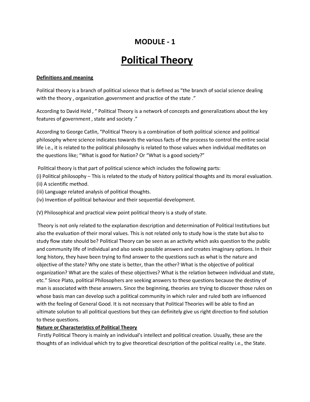 write an essay on kinds of political theory