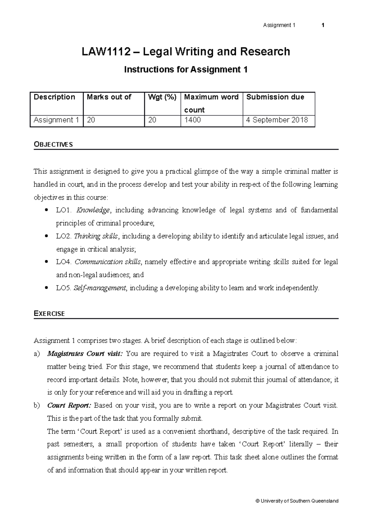 LAW1112 - Instructions for Assignment 1 - Assignment 1 1 LAW1112 ...