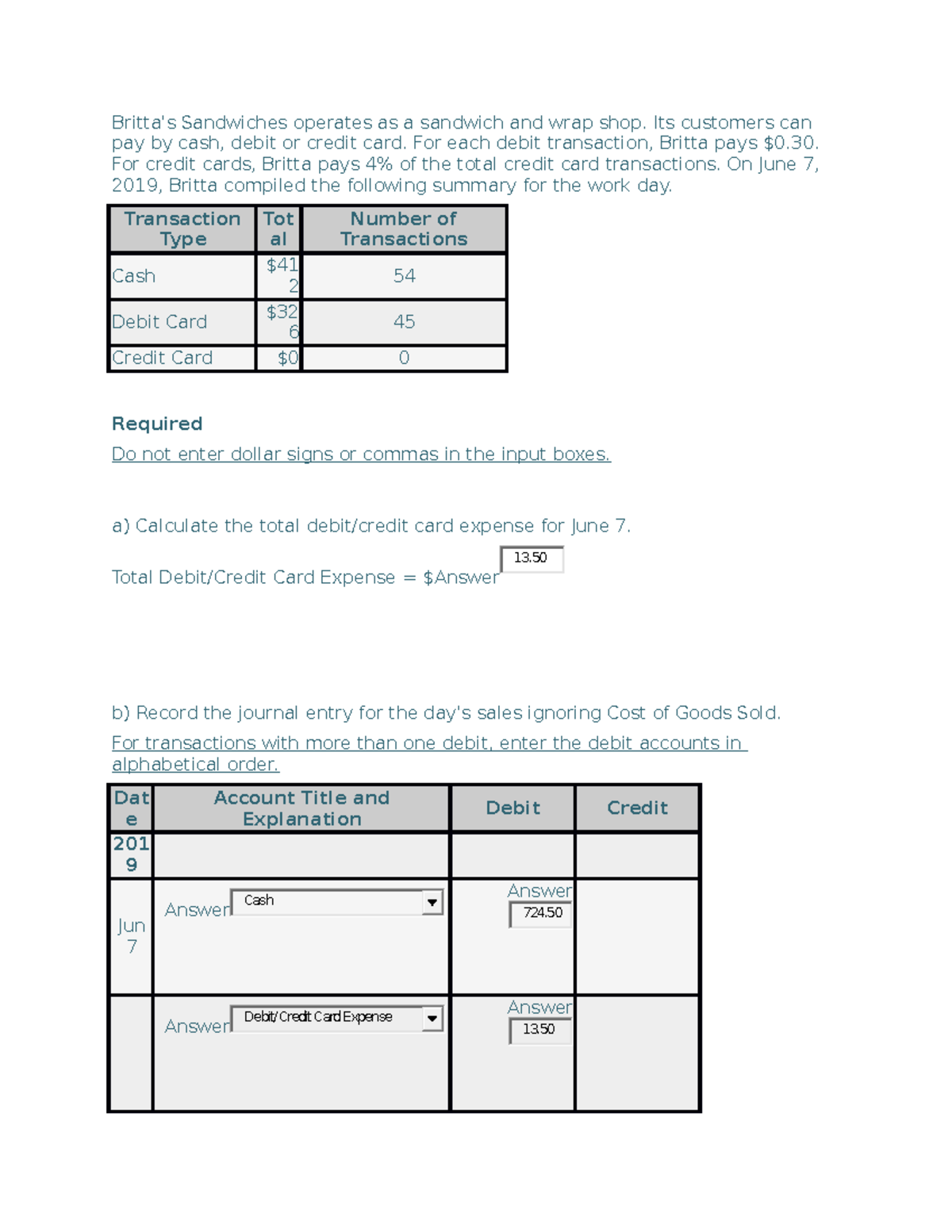 Assessment - QUIZ - Britta's Sandwiches operates as a sandwich and wrap ...