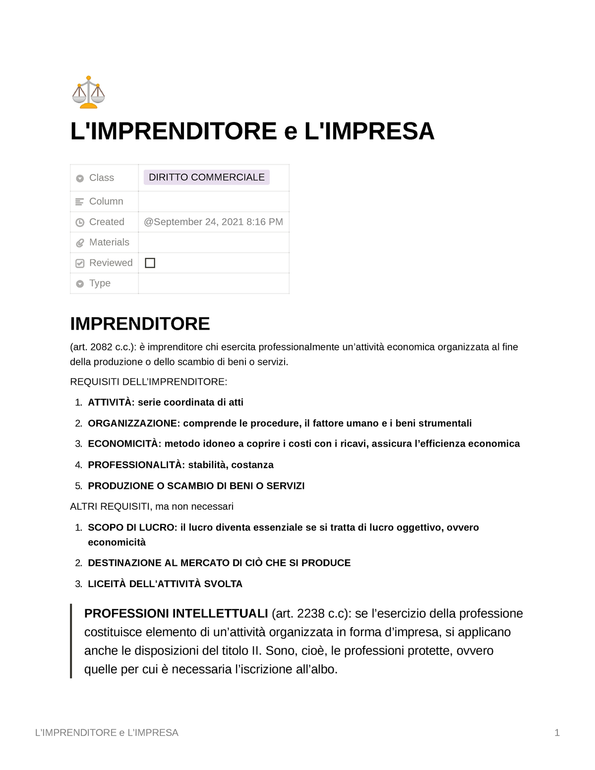 Diritto Commerciale - 2) L'Imprenditore 