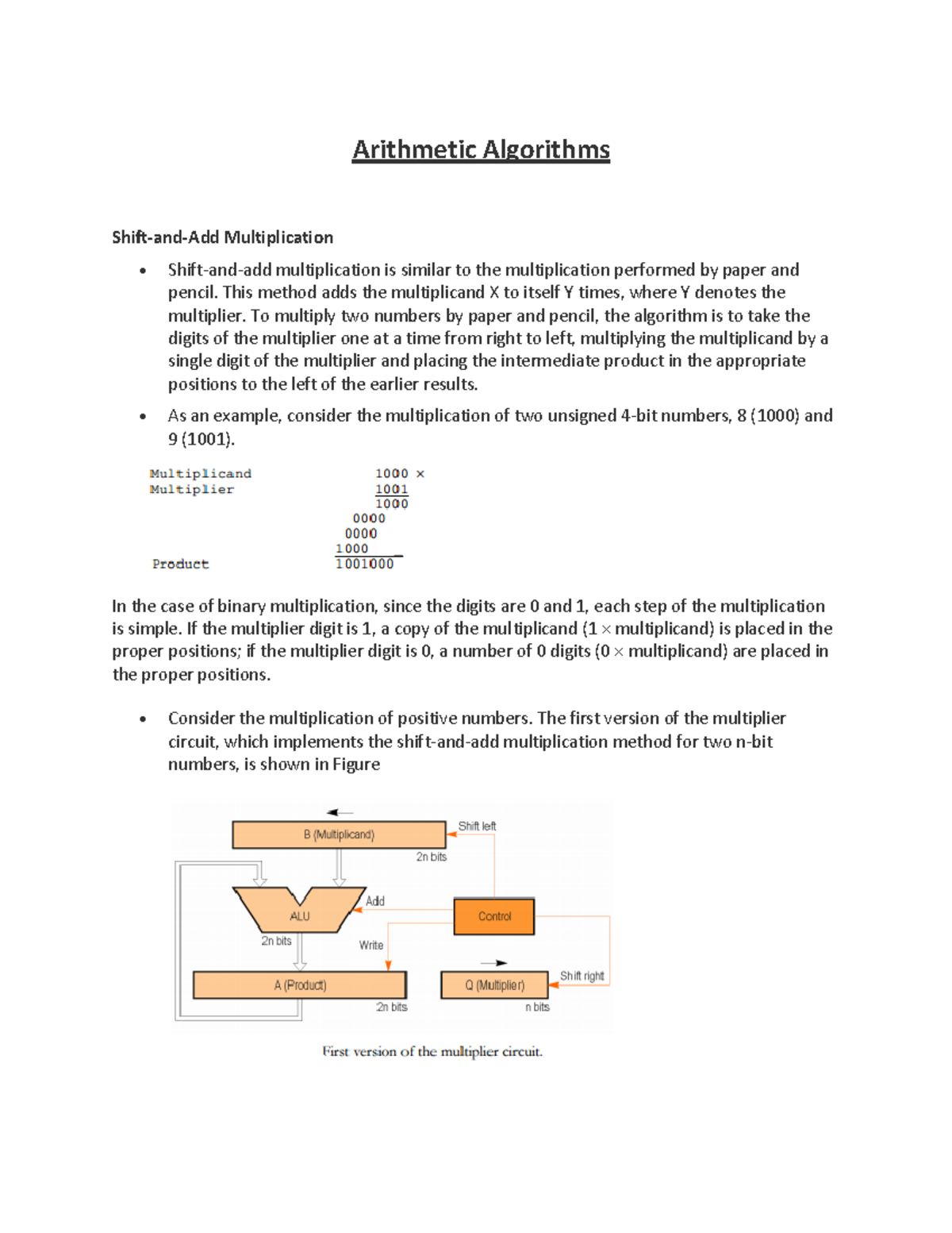 Call Notes unit2 Aithmetic Algorithm - Arithmetic Algorithms Shift-and ...