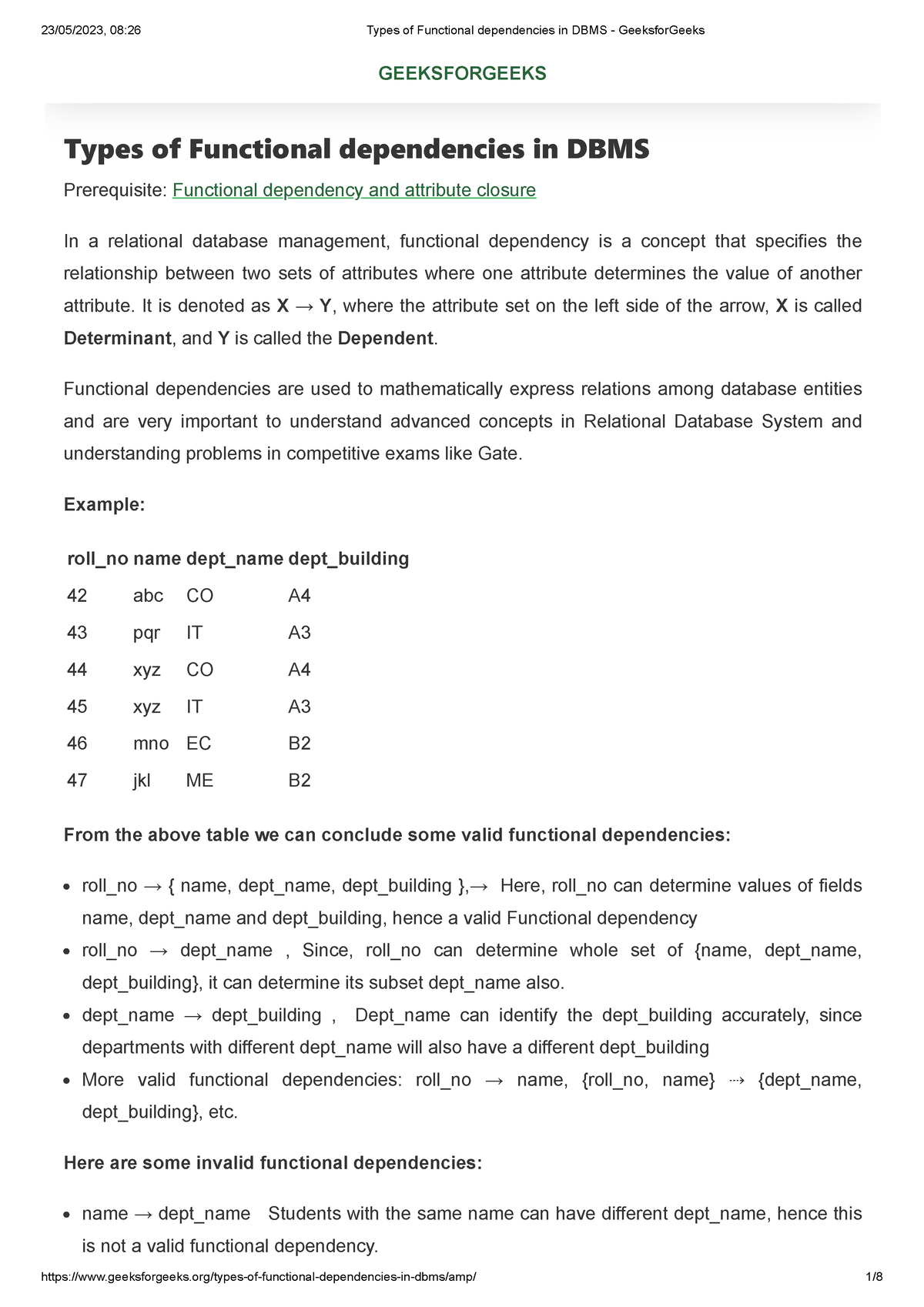 Types Of Functional Dependencies In DBMS - Geeksfor Geeks - Types Of ...