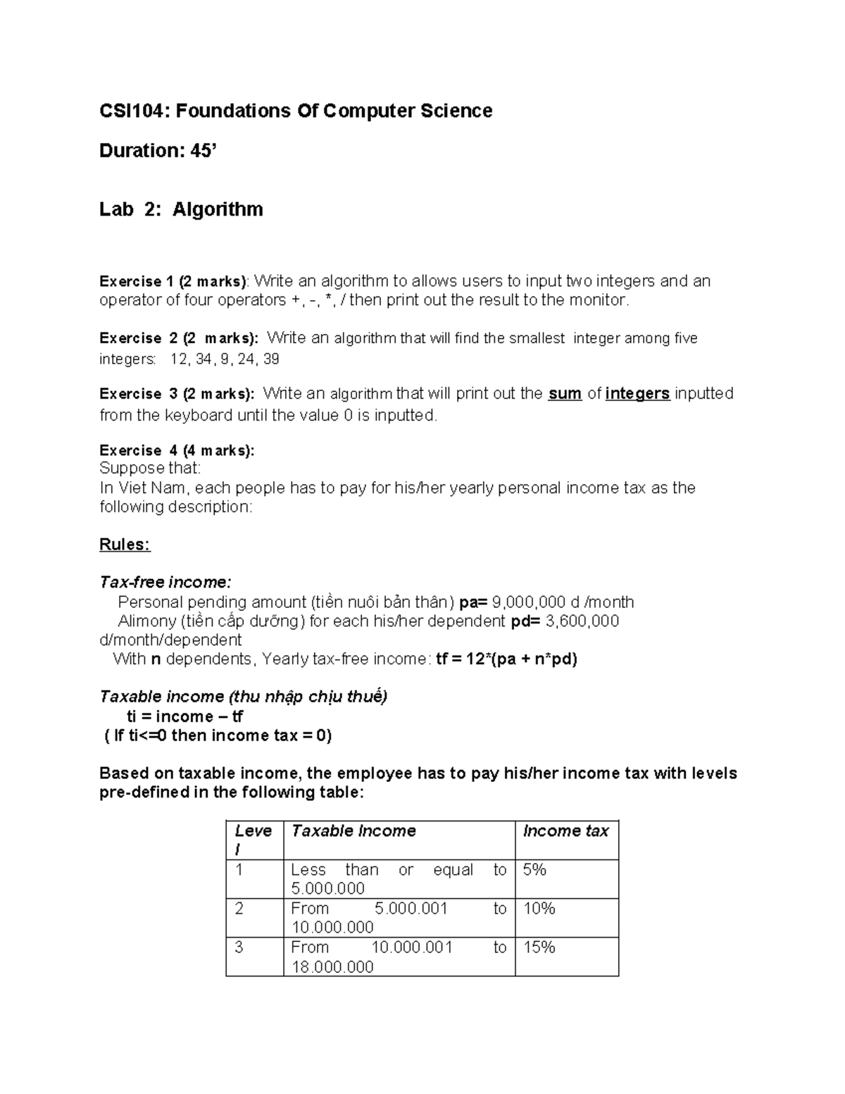 Lab 02 Ttasdsfsd - CSI104: Foundations Of Computer Science Duration: 45 ...