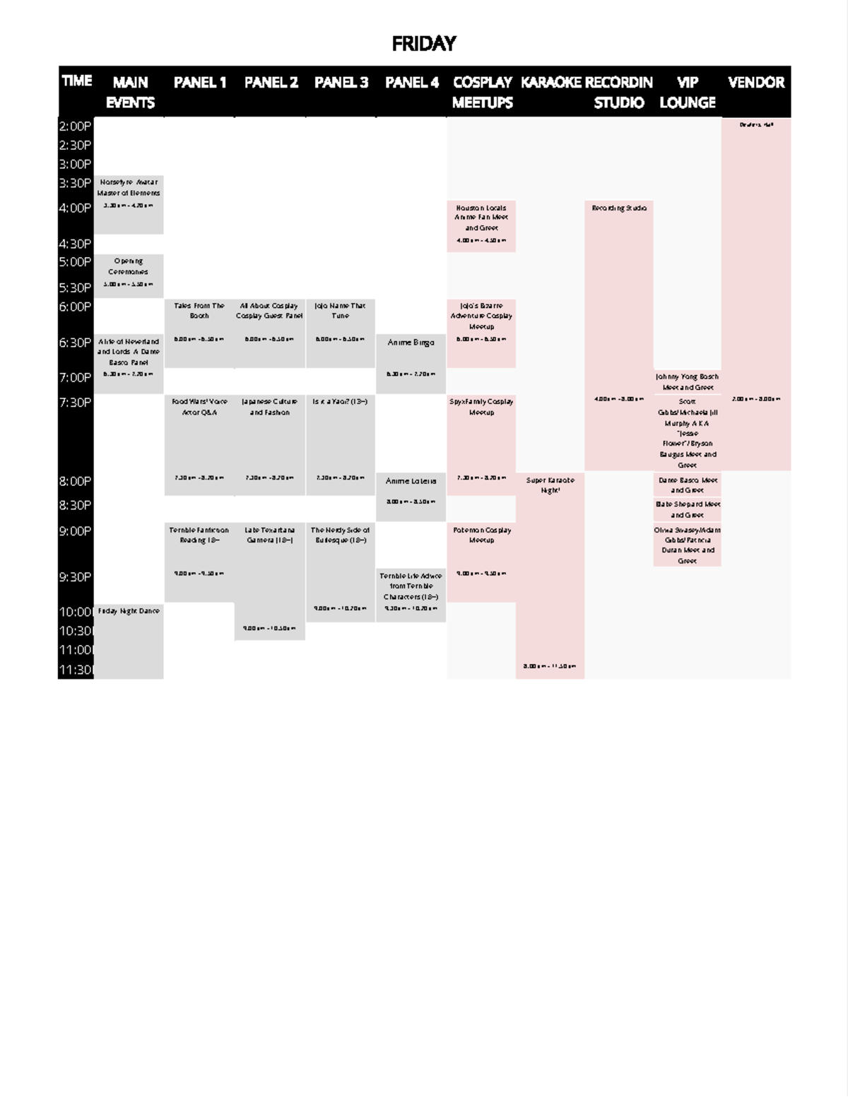 AH22 Final Full Schedule 4 - FRIDAY TIME MAIN EVENTS PANEL 1 PANEL 2 ...