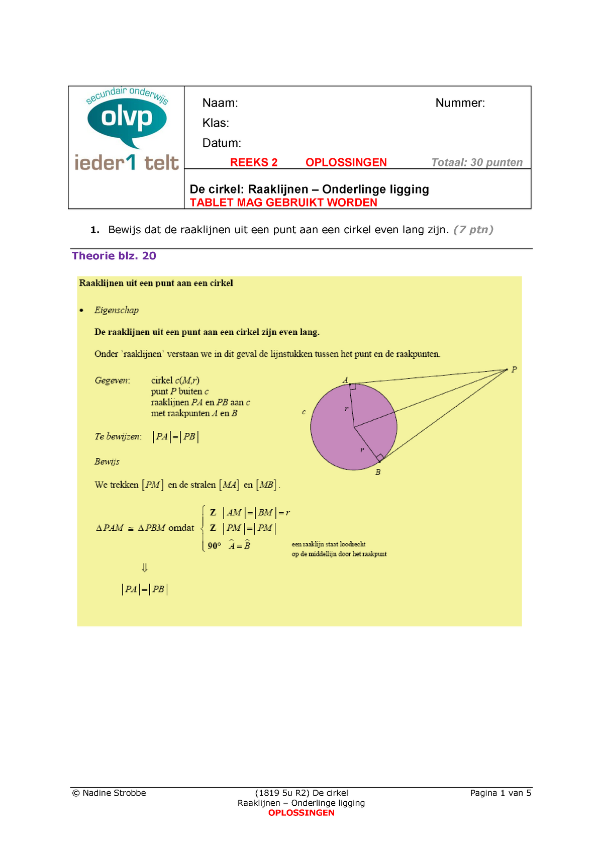 Oplossingen SO De Cirkel (raaklijnen - Onderlinge Ligging)(reeks 2 ...