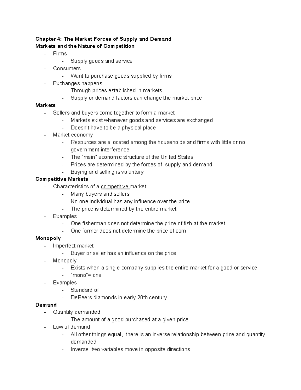 Chapter 4 - the market forces of supply and demand - Chapter 4: The ...