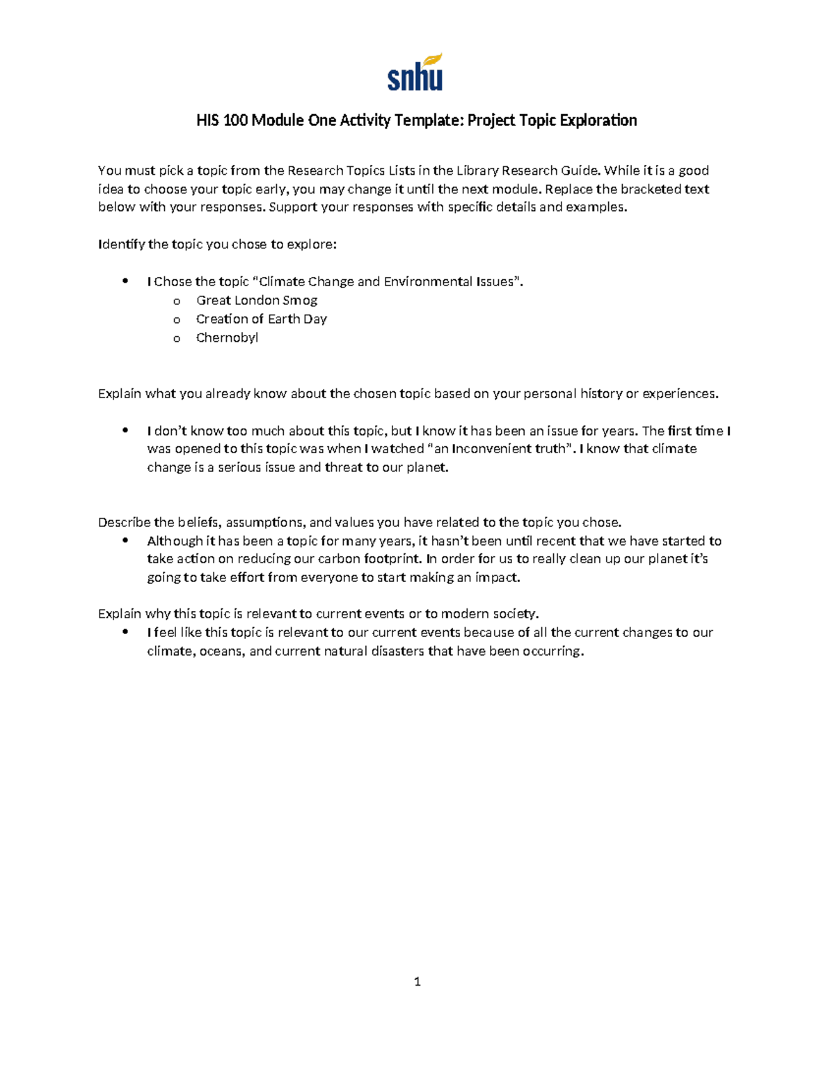 Module One Activity - Great example to use if you are unsure of how the ...