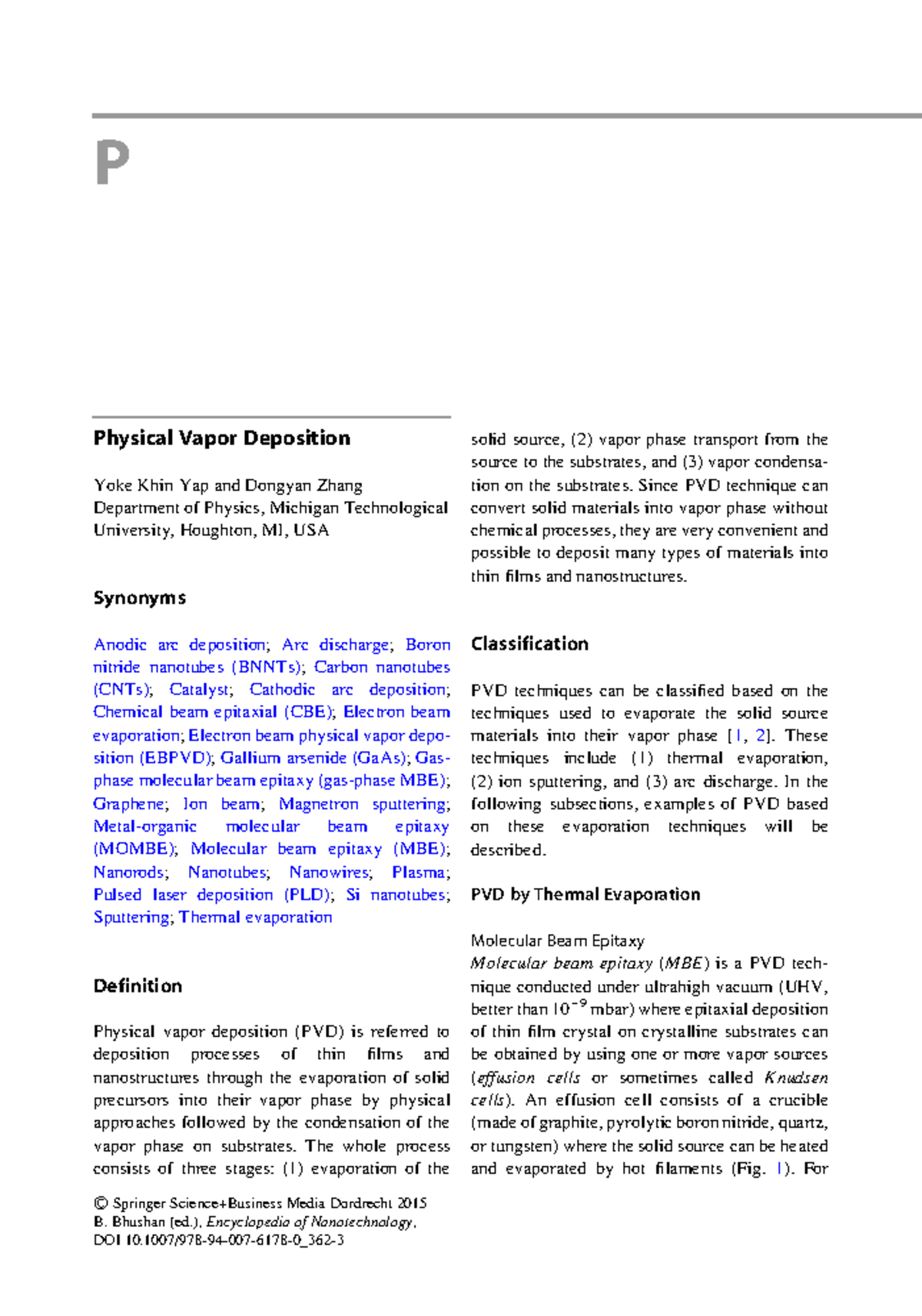 Physical Vapor Deposition Reading 1 P Physical Vapor Deposition Yoke
