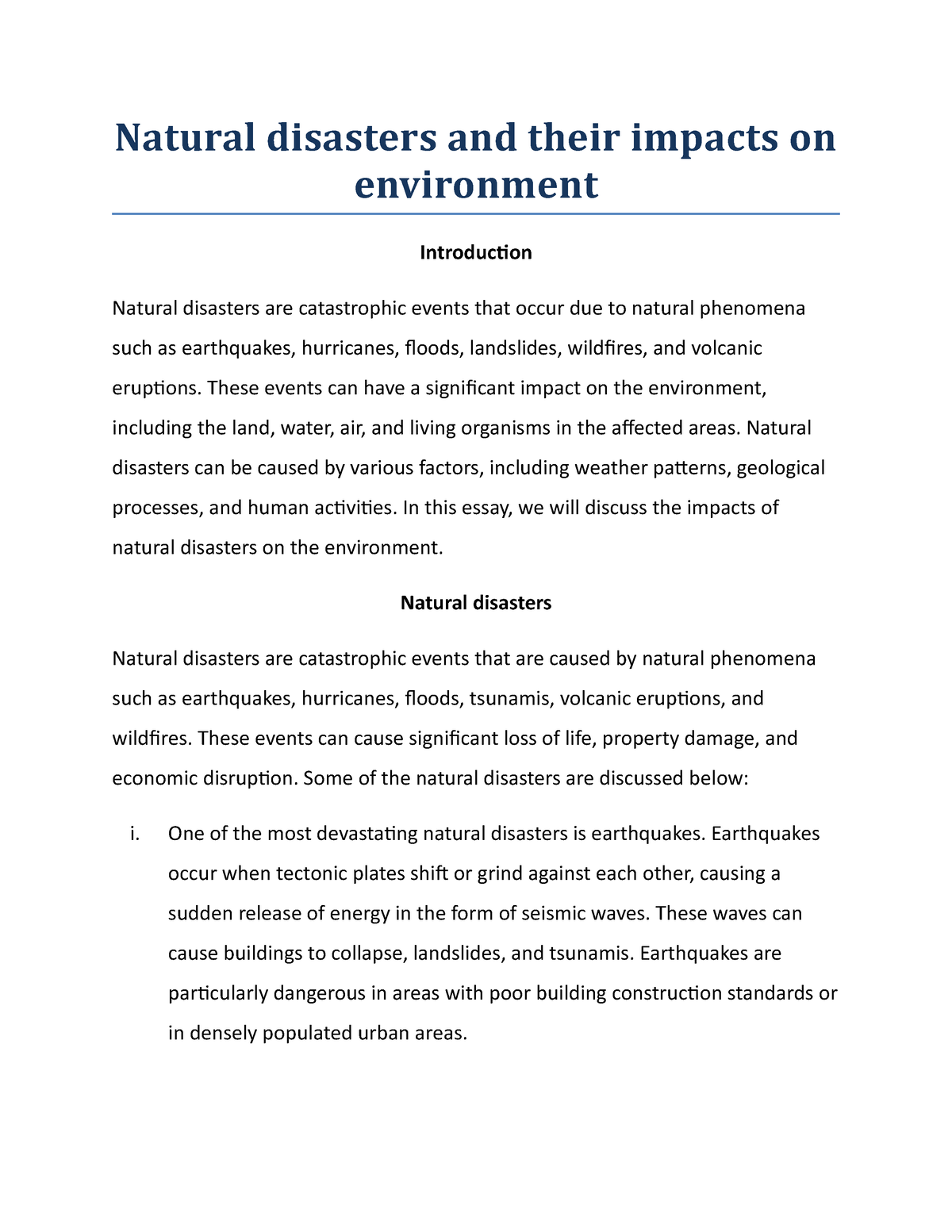 components of research report about natural disasters