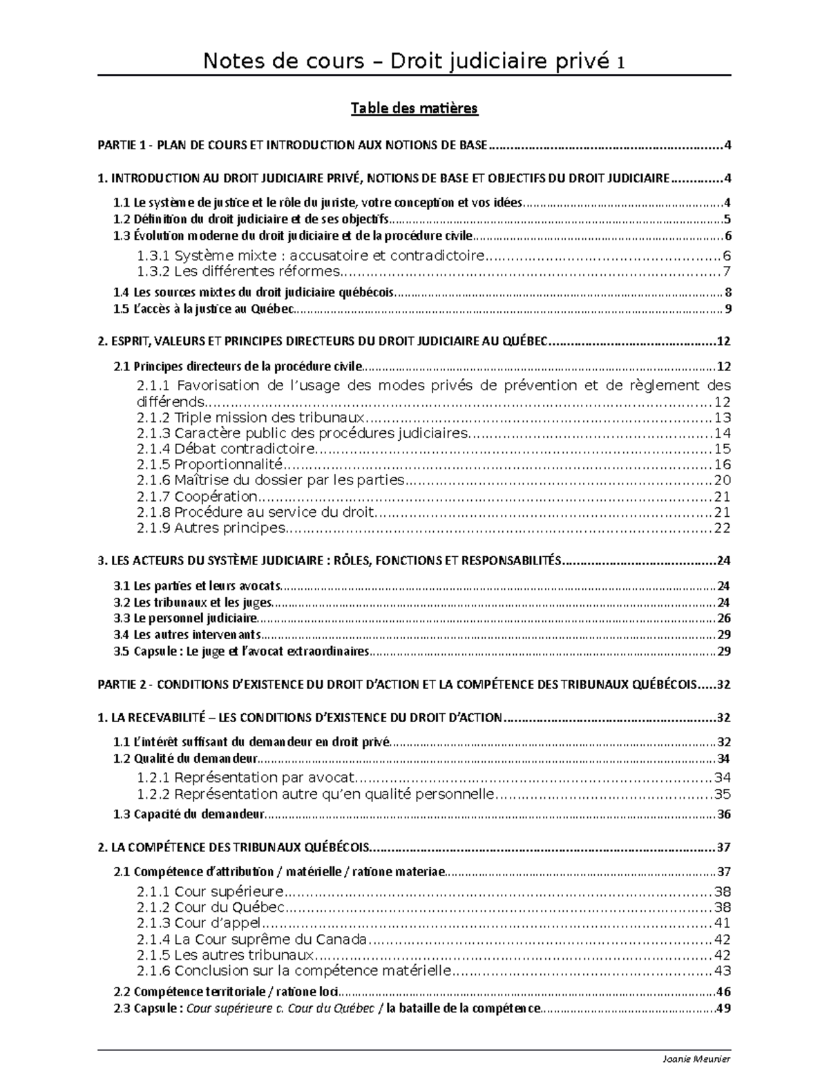 Droit judiciaire privé 1 (Shane Chaffai-Parent) - Table des matières ...