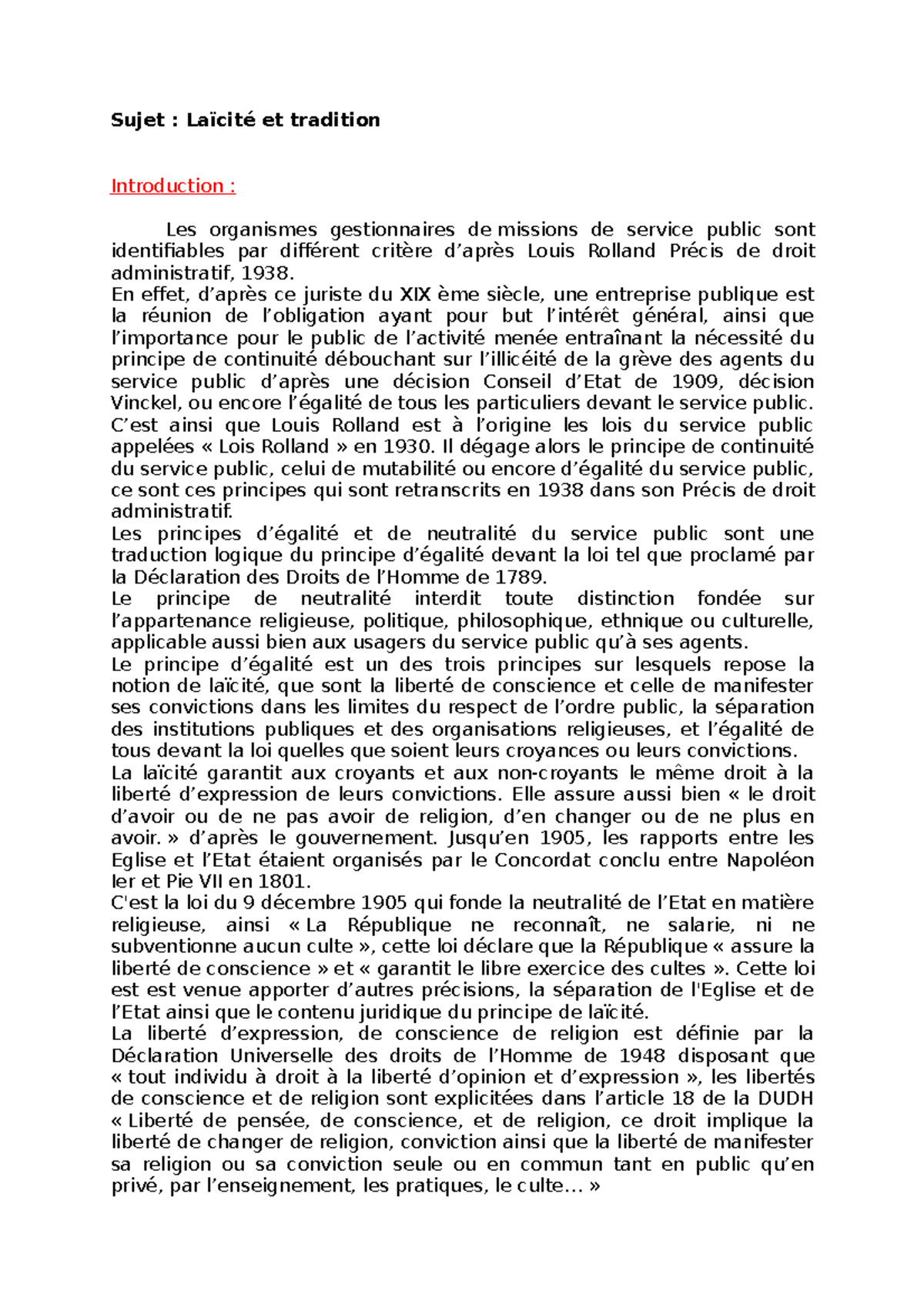 La Séparation De L église Et De L état Dissertation Dissertation laicité tradition L2 - Sujet : Laïcité et tradition  Introduction : Les organismes - Studocu