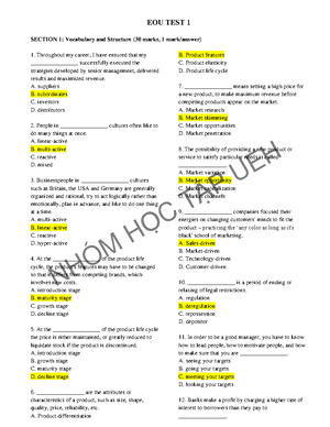 EOU TEST 2 Tiếng Anh - EOU TEST 2 SECTION 1: Vocabulary And Structure ...