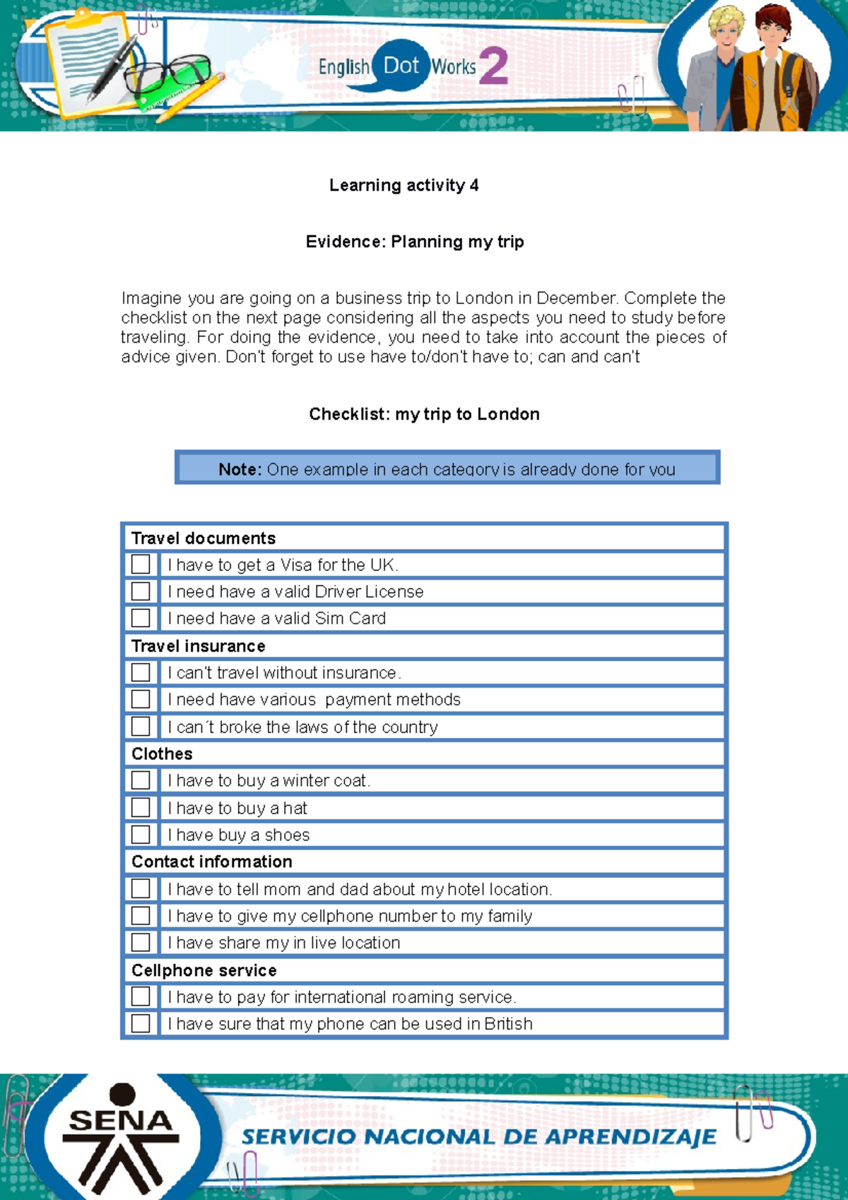 Evidence Planning my trip - Learning activity 4 Evidence: Planning my ...