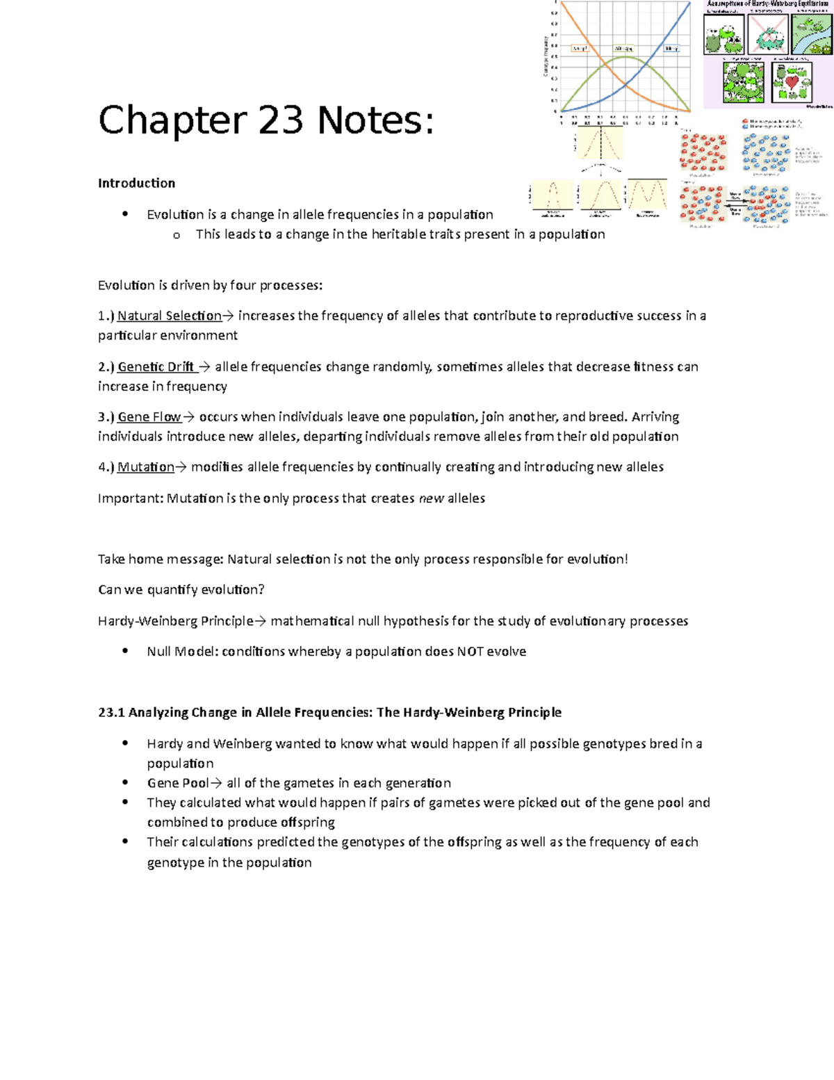 Chapter 23 Notes - Natural selection - Chapter 23 Notes: Introduction ...