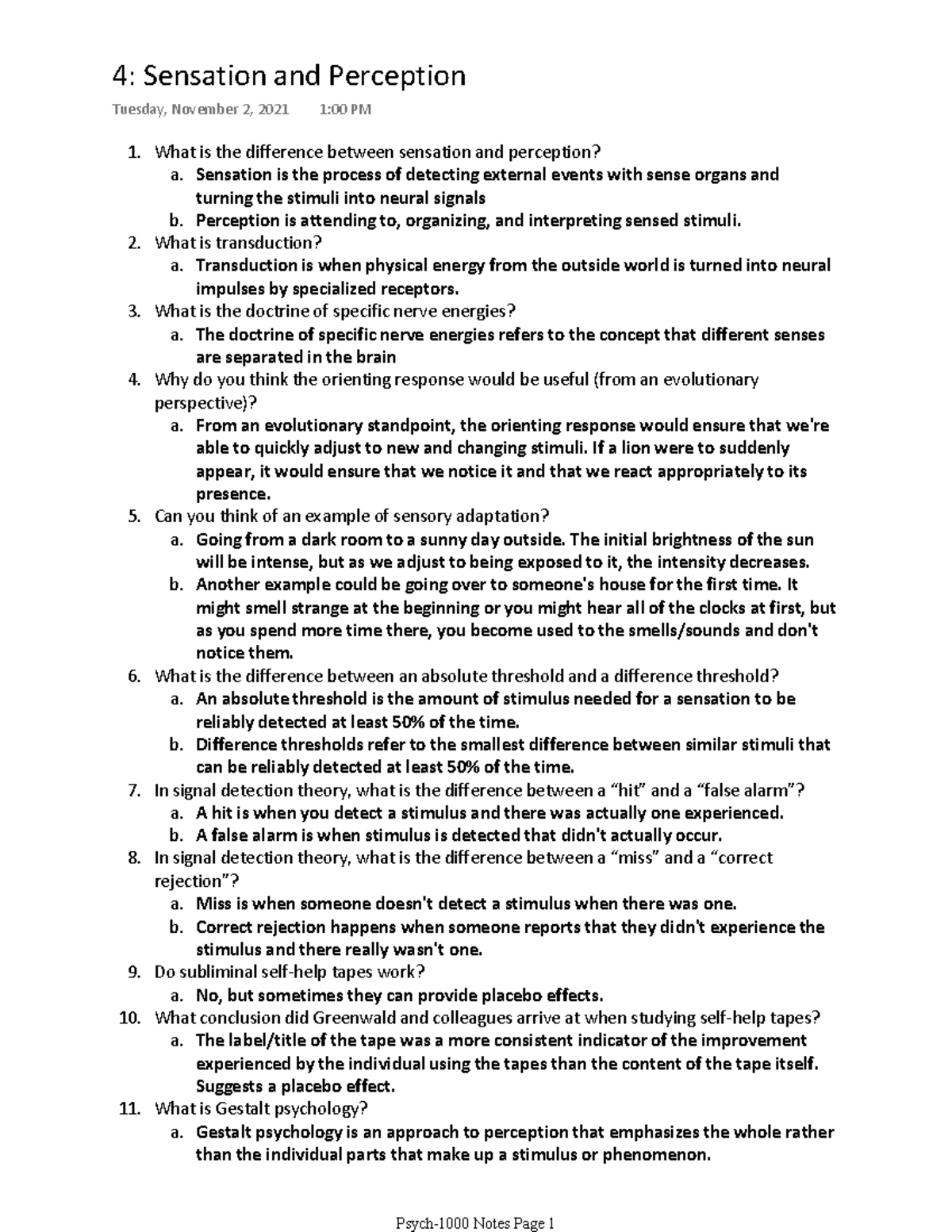 Chapter 4 - Review Questions - PSYC-1000 - U Of W - Studocu