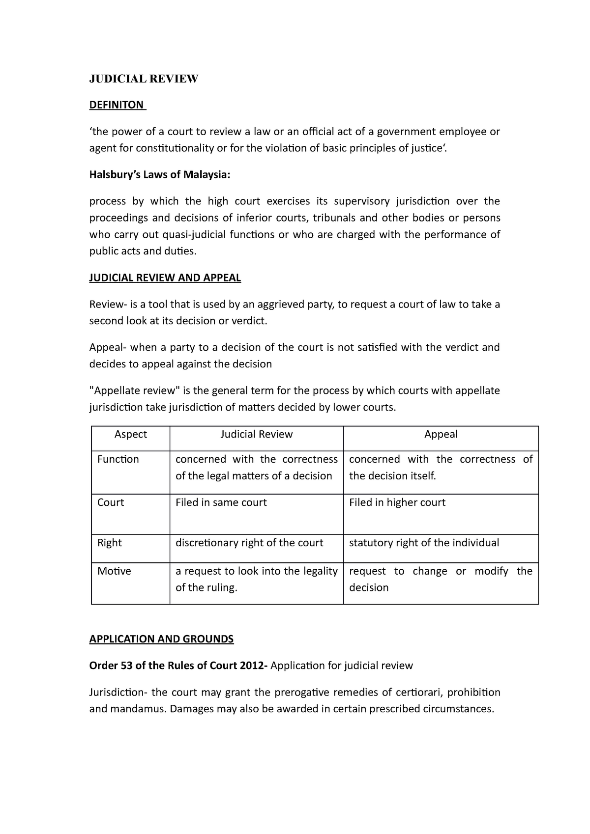 Judicial- Review - Lecture Notes 6 - JUDICIAL REVIEW DEFINITON ‘the ...