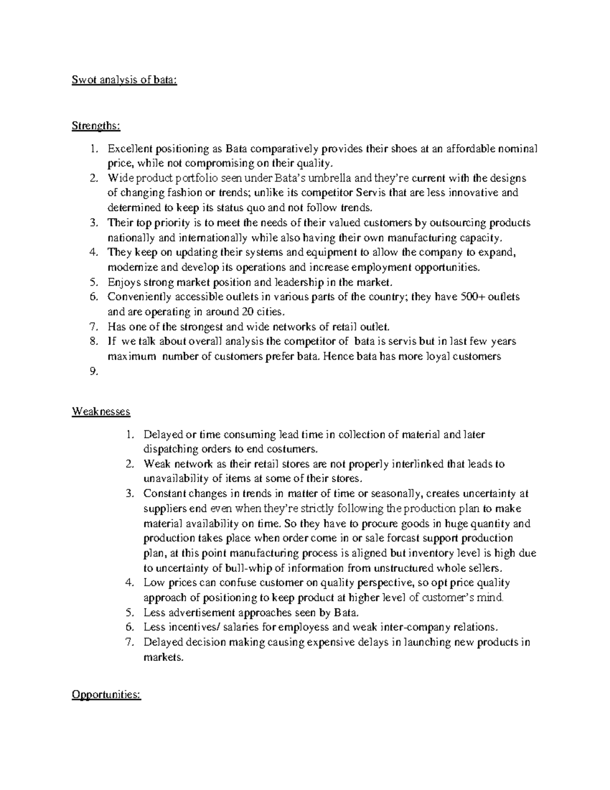 Swot analysis of bata - SWOT of Bata - Swot analysis of bata: Strengths ...