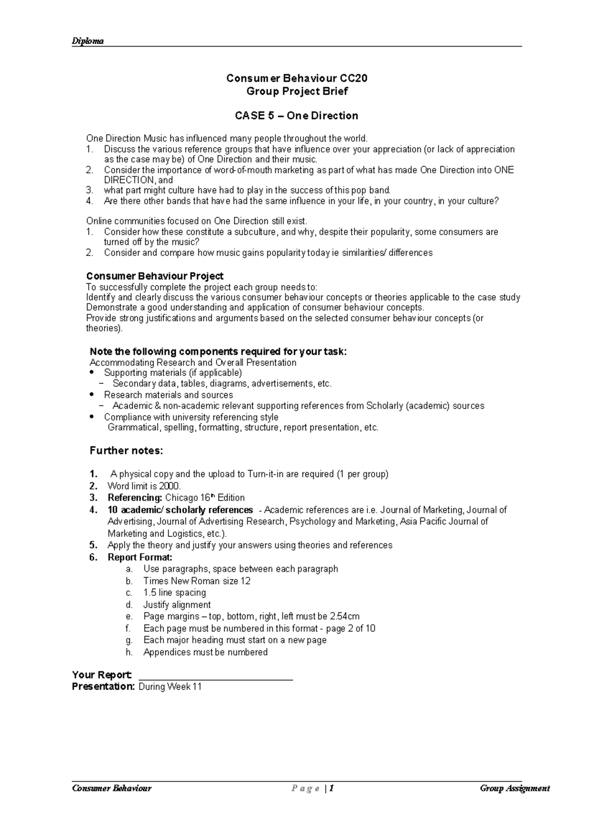 Case5-One Direction - Diploma Consumer Behaviour CC Group Project Brief ...