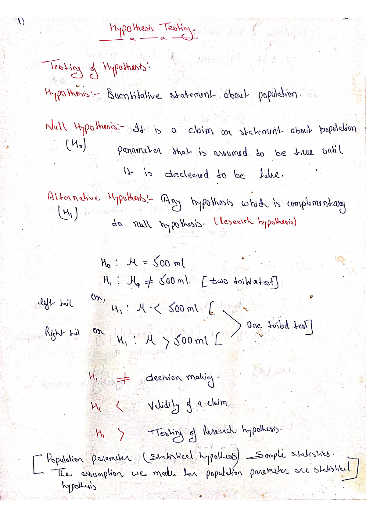 hypothesis testing notes