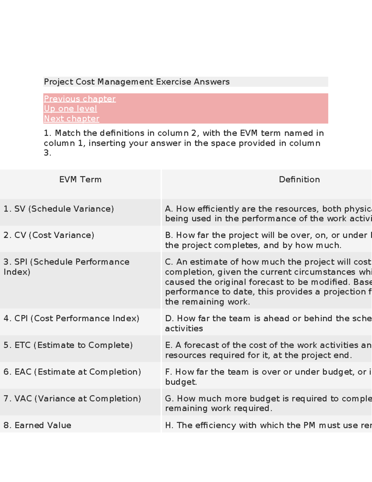 Cawwaqaa dry - Project Cost Management Exercise Answers Previous ...