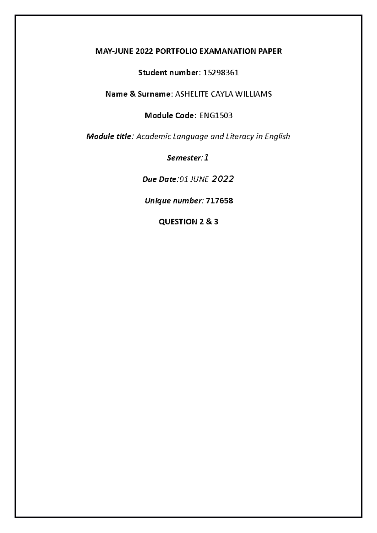 Eng profile new question 3 - MAY-JUNE 2022 PORTFOLIO EXAMANATION PAPER ...
