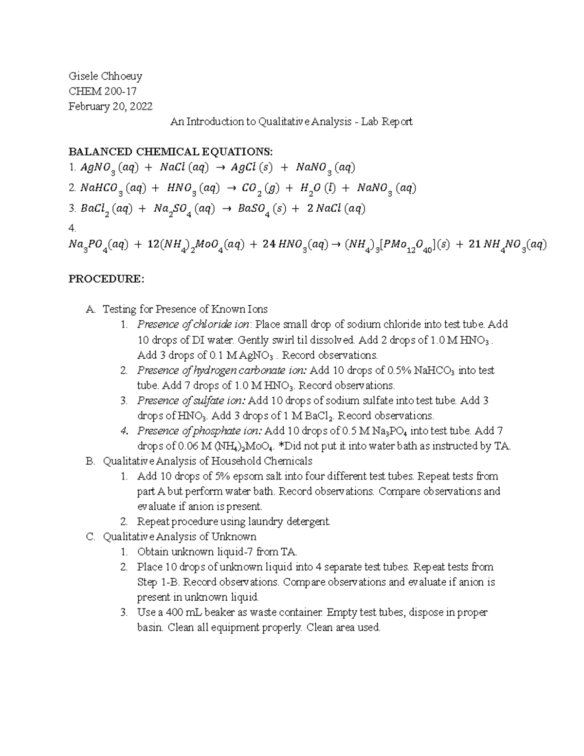 Qualitative Analysis Lab Report