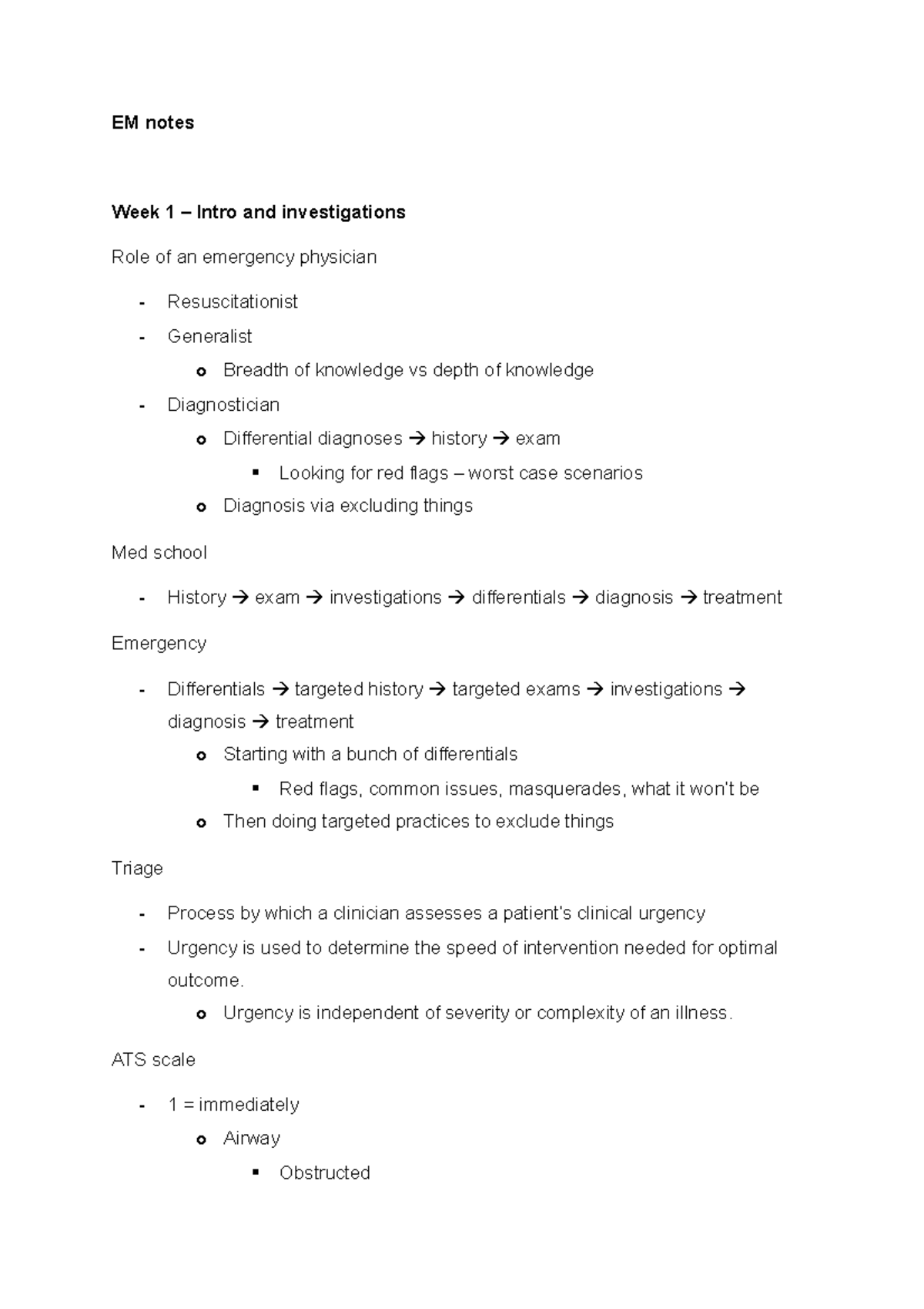 EM notes - EM notes Week 1 – Intro and investigations Role of an ...