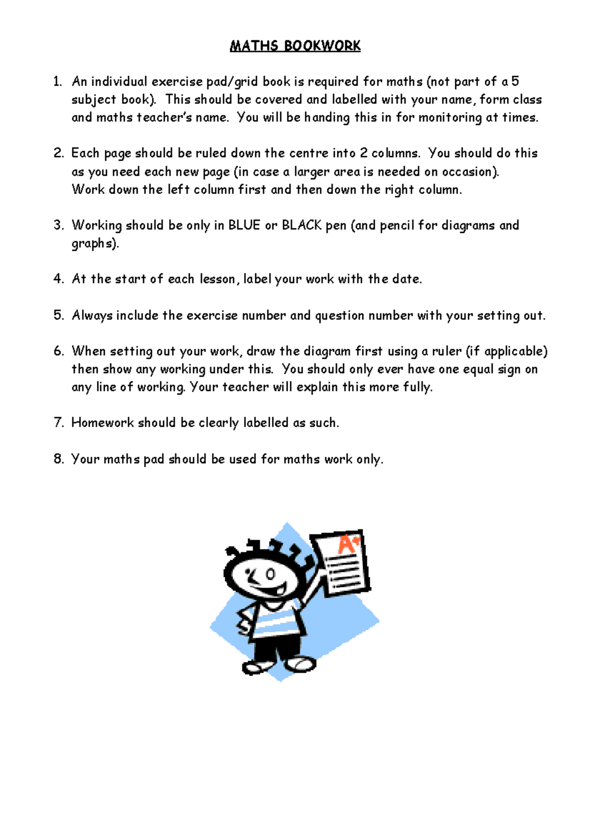 Maths Bookwork game MATHS BOOKWORK An individual exercise pad/grid