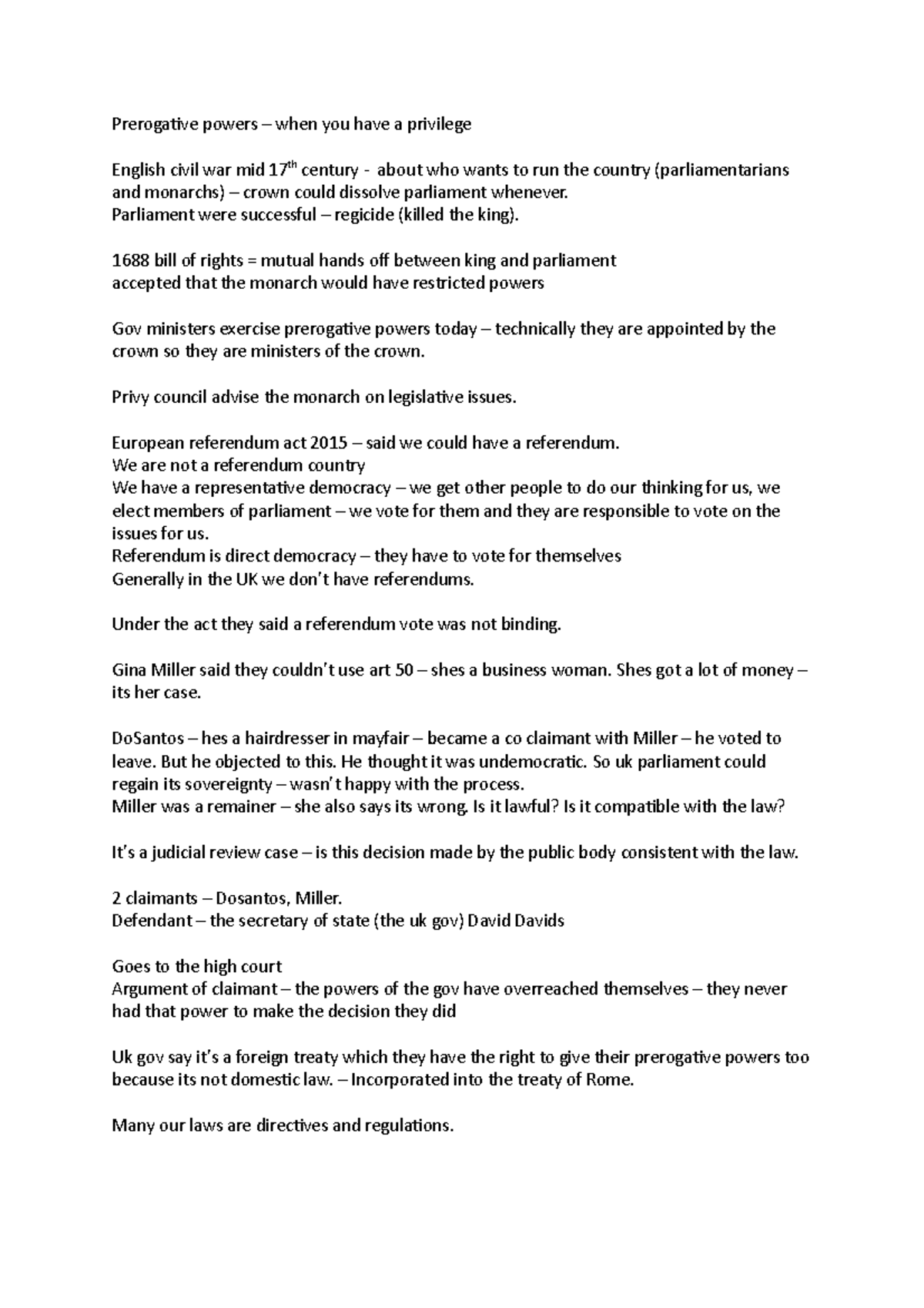 Public LAW Notes S1 - Prerogative powers – when you have a privilege ...