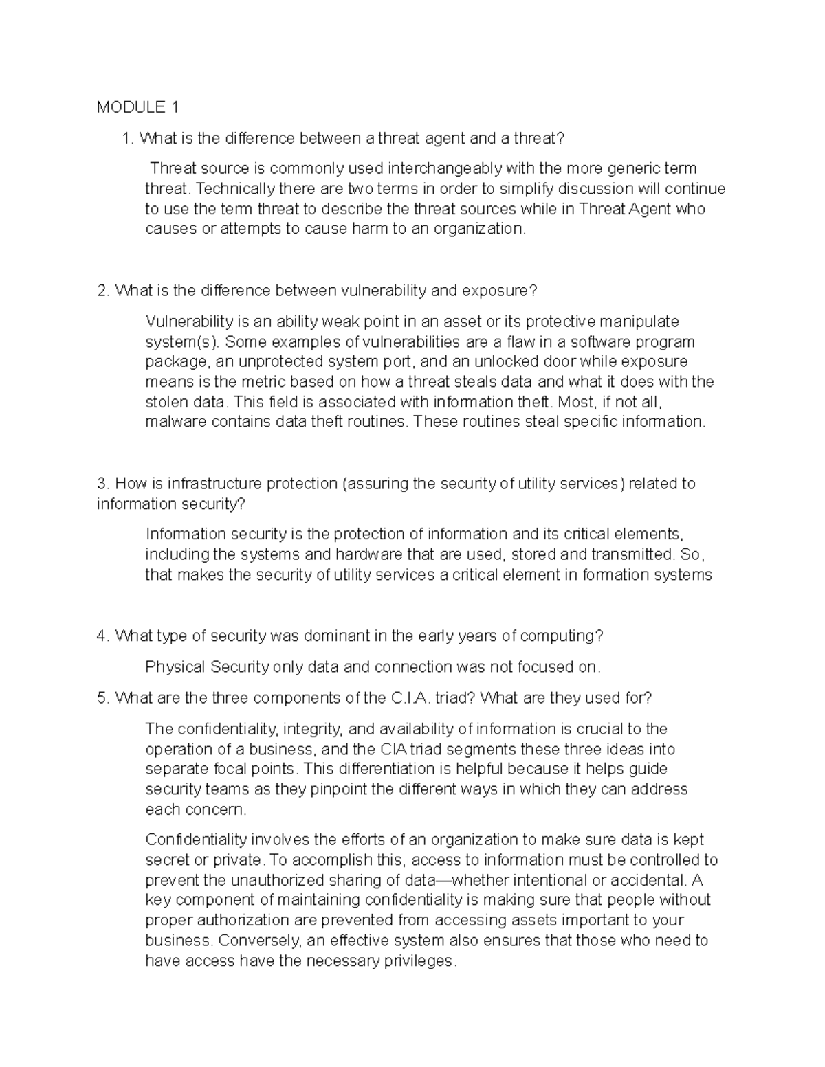 Module 1 - ISOM411 - MODULE 1 What is the difference between a threat ...