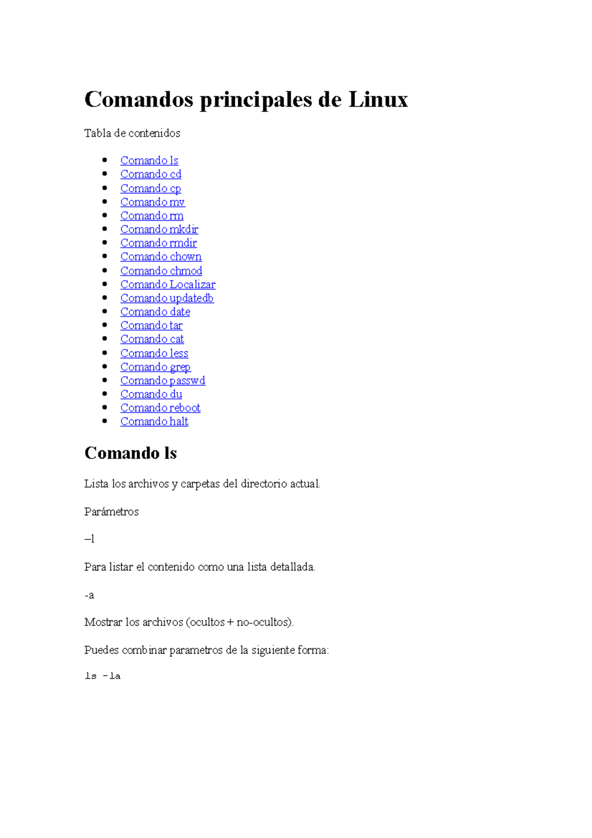 Comandos linux - Comandos principales de Linux Tabla de contenidos ...