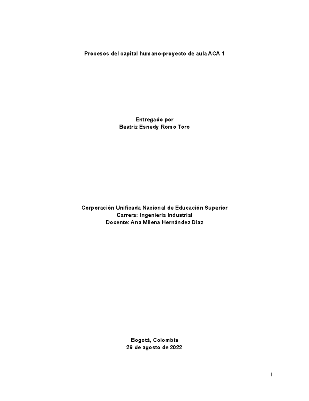 Aca 1 Procesos De Capital Humano Procesos Del Capital Humano Proyecto