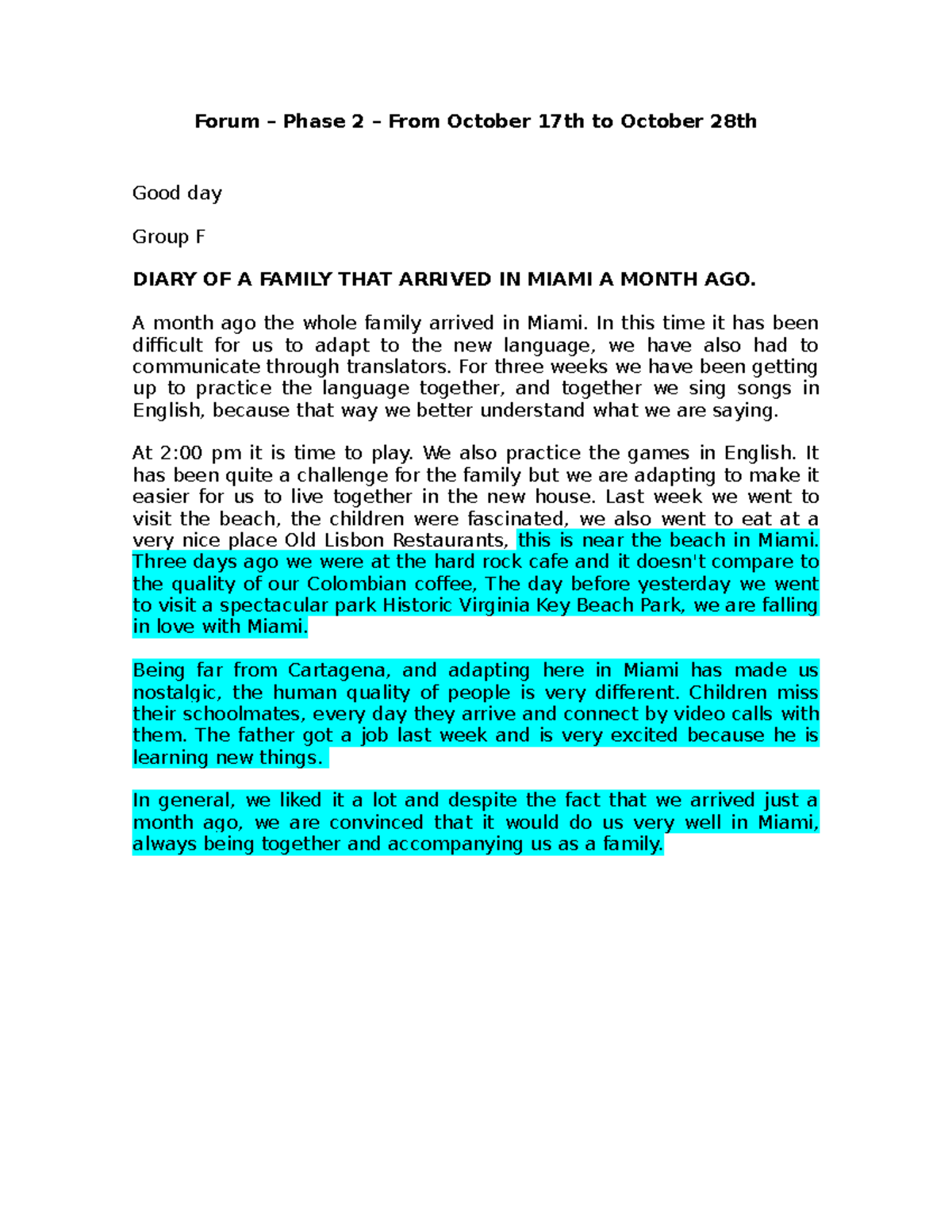 FORO Colaborativo No 2 English Level ONE Forum Phase 2 From