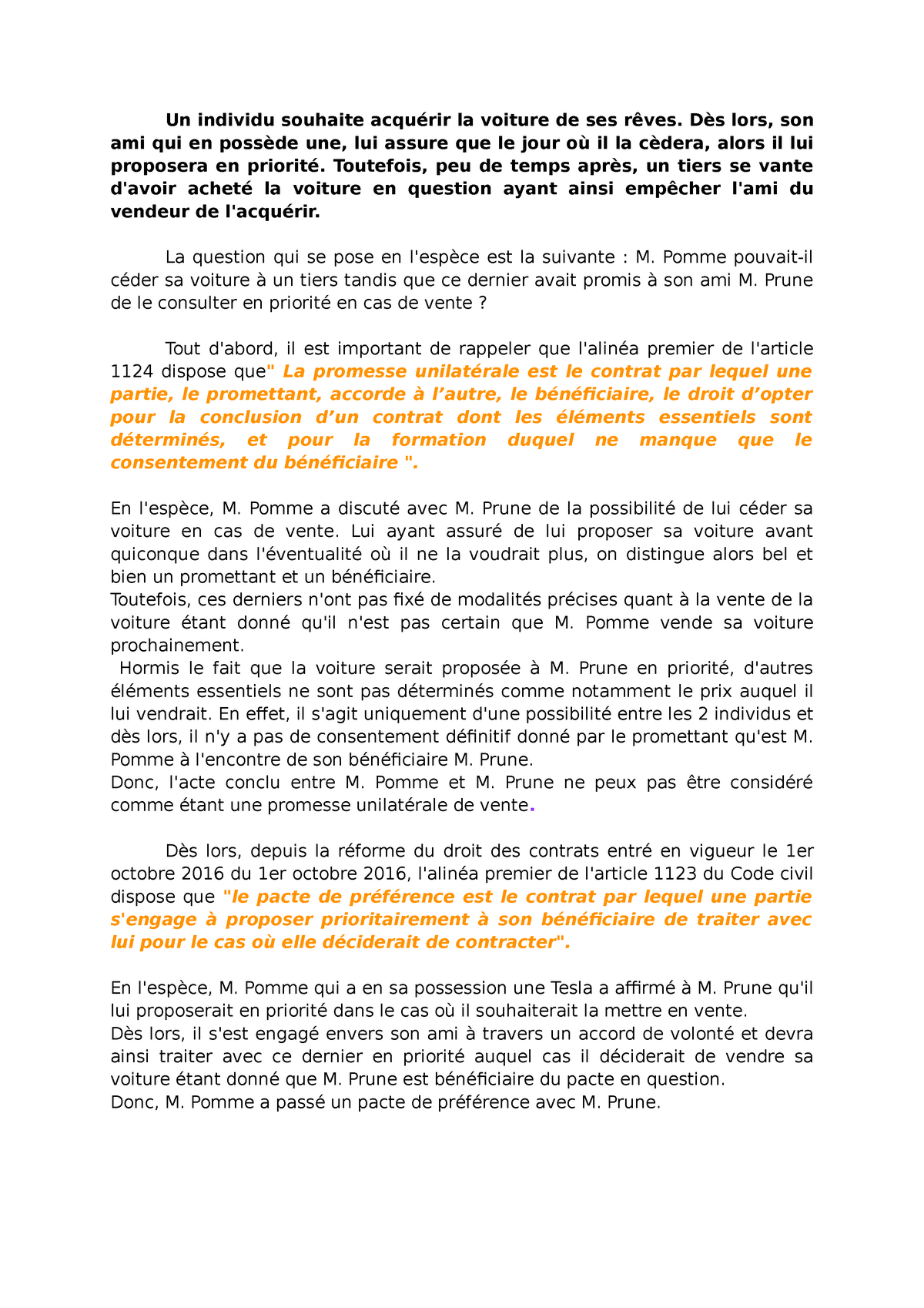 sujet de dissertation en droit des contrats