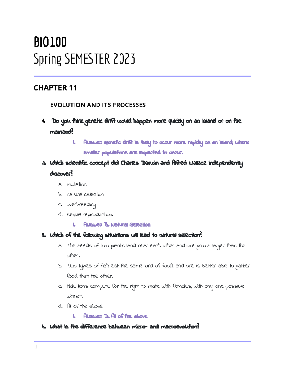 Biology CH11 - BIO Spring SEMTER 2023 CHAPTER 11 EVOLUTION AND ITS ...